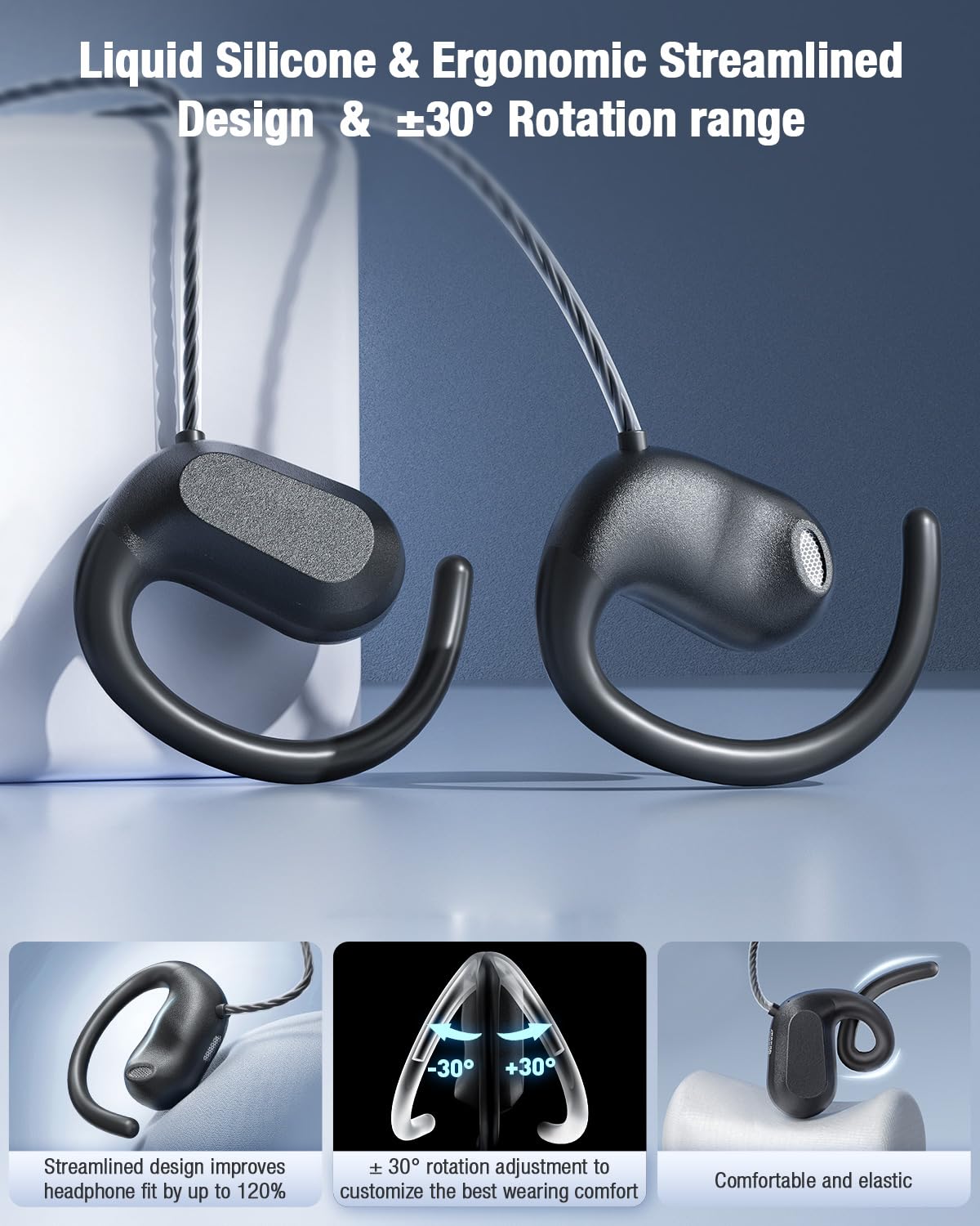 USB C Headphones Wired Earbuds Type c | Open Ear Headphones with Mic | Running Earbuds with Rotatable Earhook & Volume Control for iPhone 15 & 16…