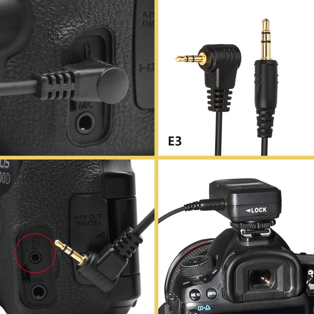 Pixel 3.5mm-E3 Photographic Equipment Wireless Shutter Release Remote Control Connecting Cable E3 for Canon Digital Camera Rebel