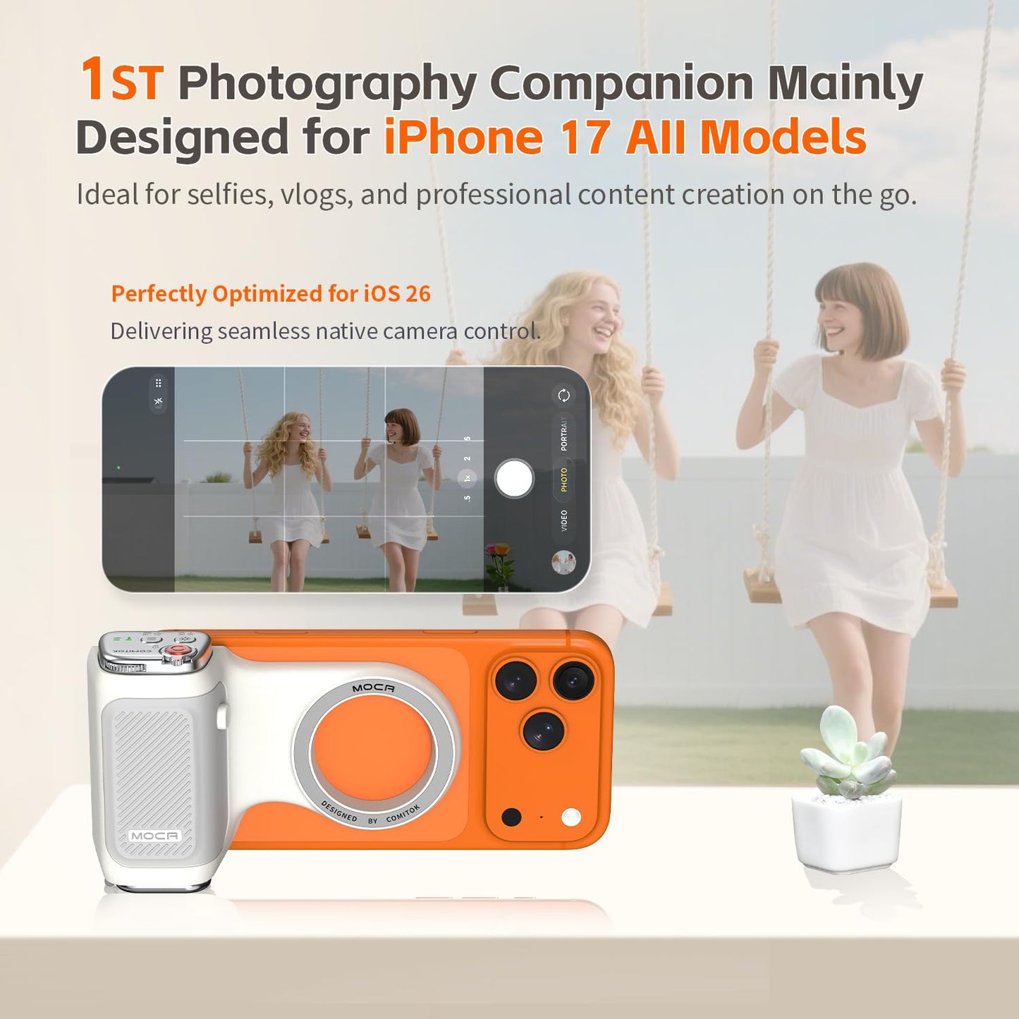 COMITOK MOCA - iPhone Camera Grip - for Native Camera Control with Removable Remote & Built-in Keychain, Magnetic Phone Camera Grip No Need App