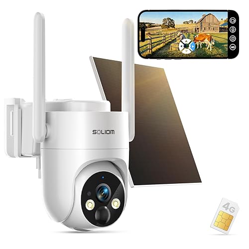 SOLIOM 4G LTE Cellular Security Camera, No WiFi Security Camera for Remote Areas, Solar Powered Wireless Outdoor Camera, 2K Color Night Vision, 360°