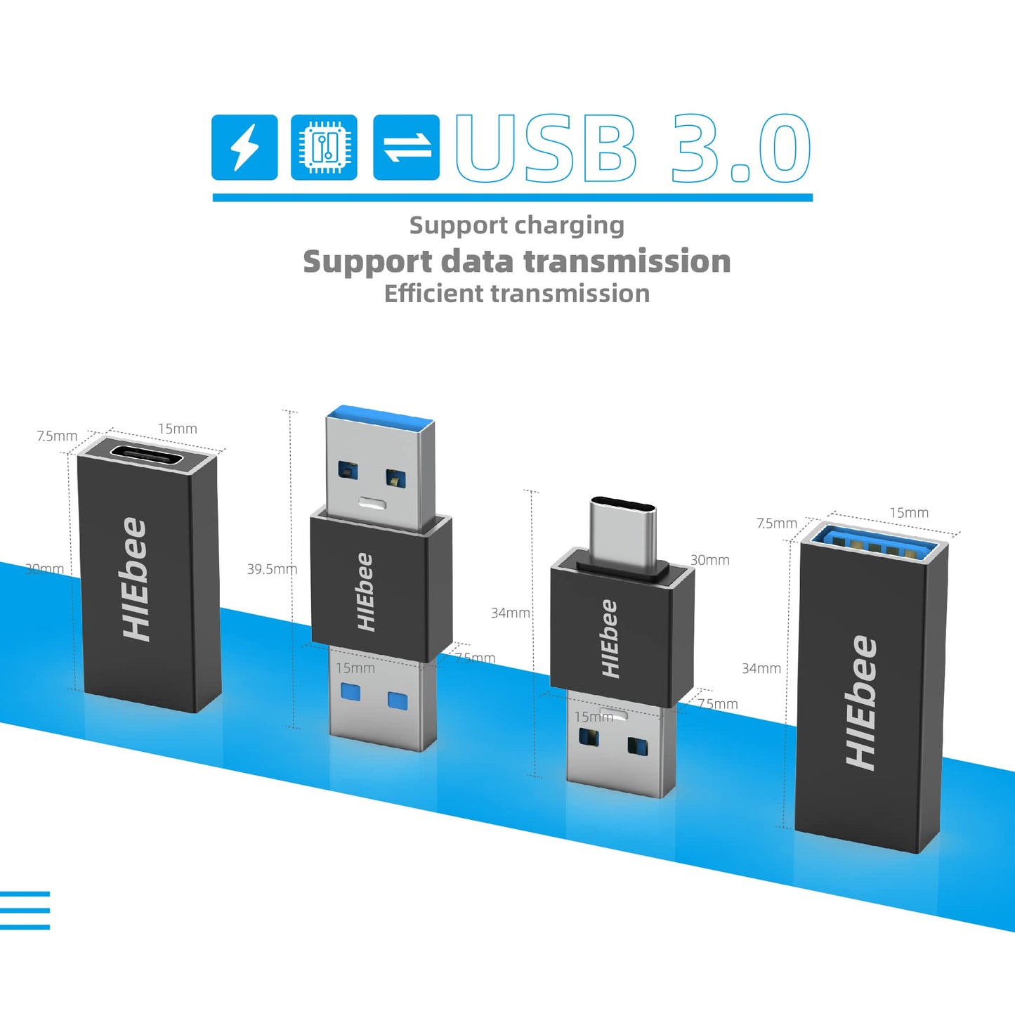 HIEbee 4 in 1 USB 3.0 Adapter Pack - A to A Male, A to C Male, A to C Female, A to A Female - Compatible with Laptop, Hard Drive