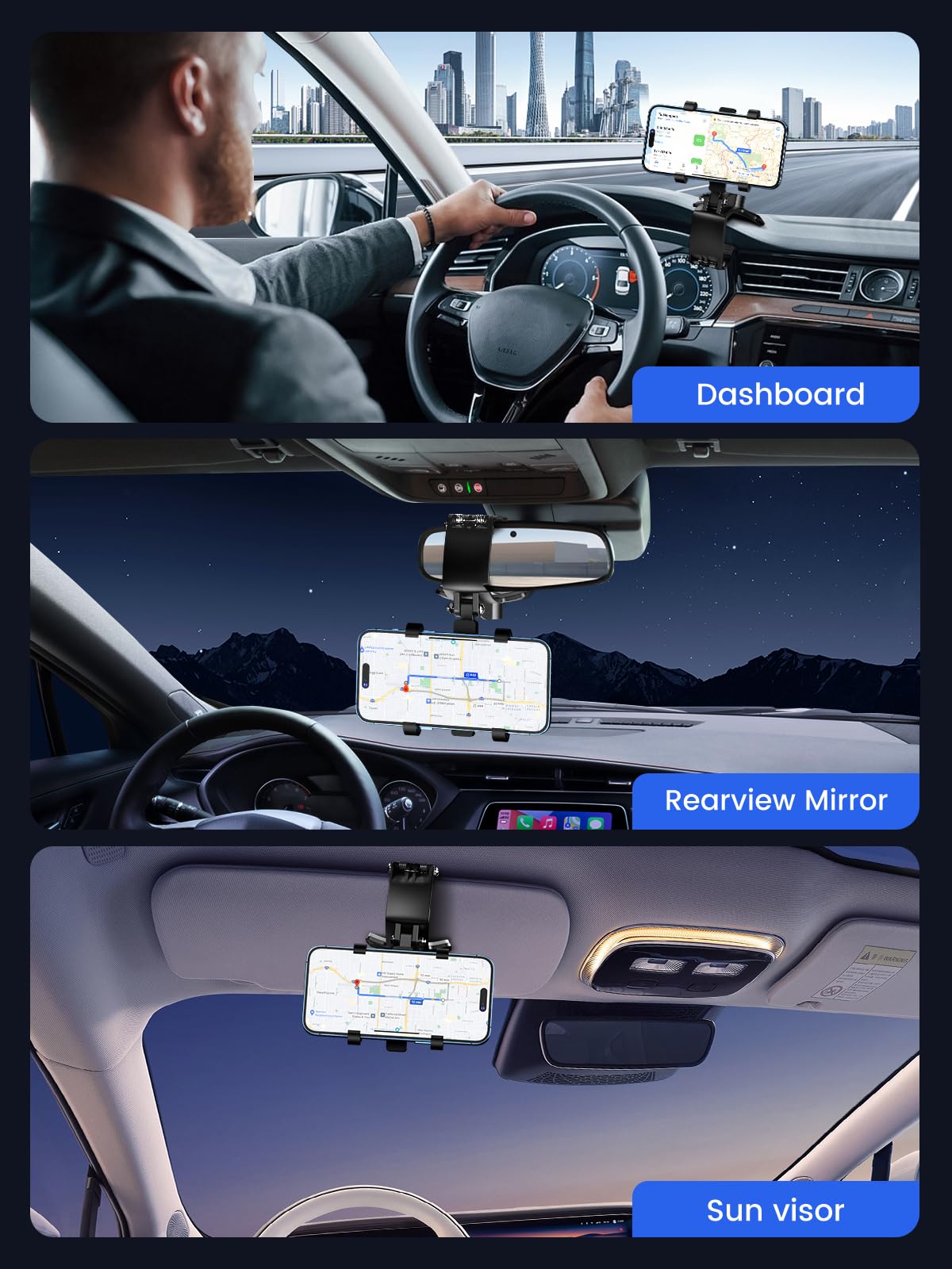 Jawhalt Car Phone Holder for Dashboard Cell Phone Mount for Car 360 Degree Rotation Clip Design Compatible with All Cell Smart Phones.