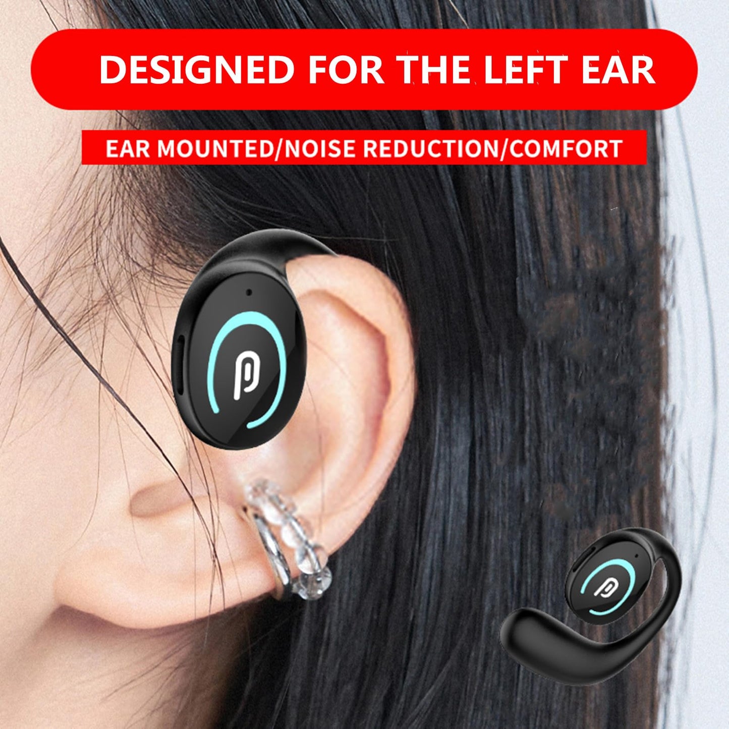 Sunffice Open Ear Bluetooth 5.3 Headphones,Single Wireless Earbuds with Earhooks,Noise-Cancellation Stereo Sound 36 Hours Playtime Sports Earpiece