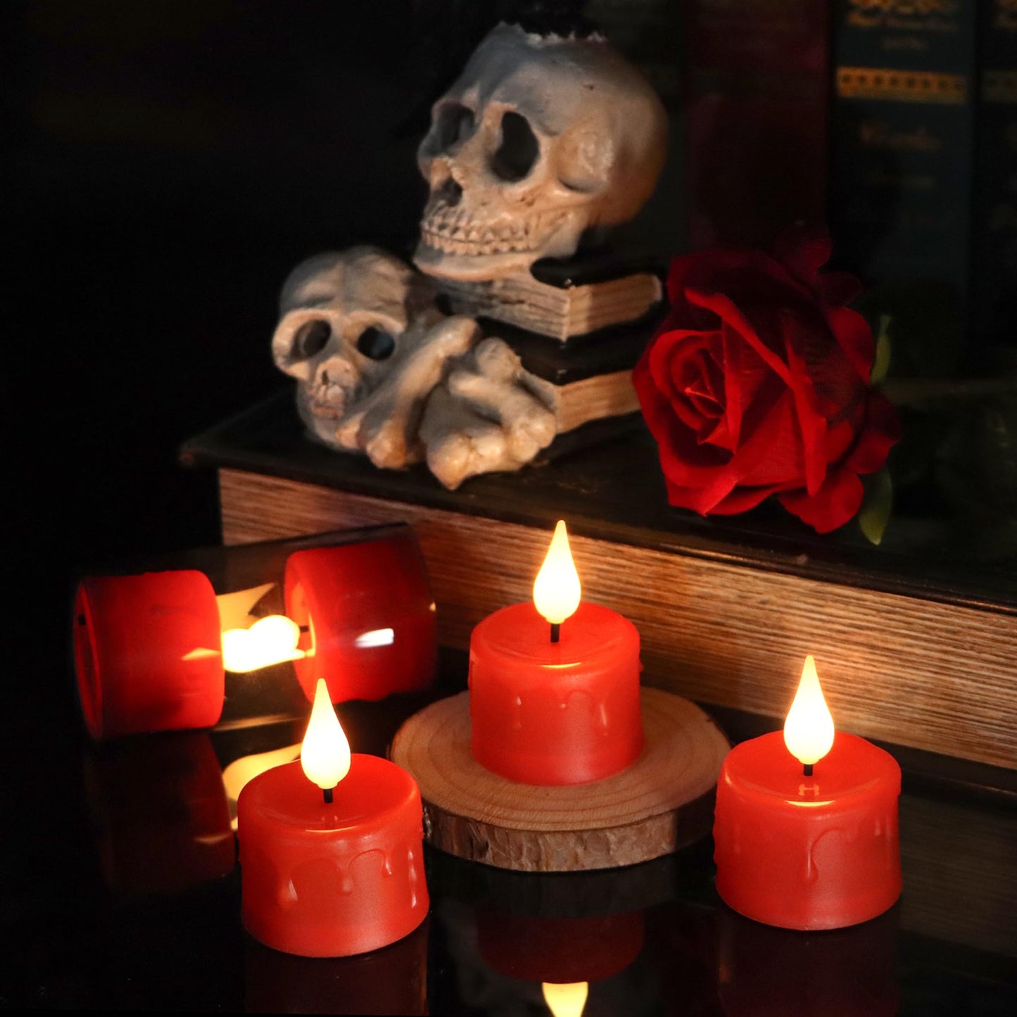 Yunsheng 12PCS Red Rechargeable LED Tea Lights Candles with Remote, 3D Wick Flickering Flameless Votive Tea Lights, Warm White Electric Fake Candles