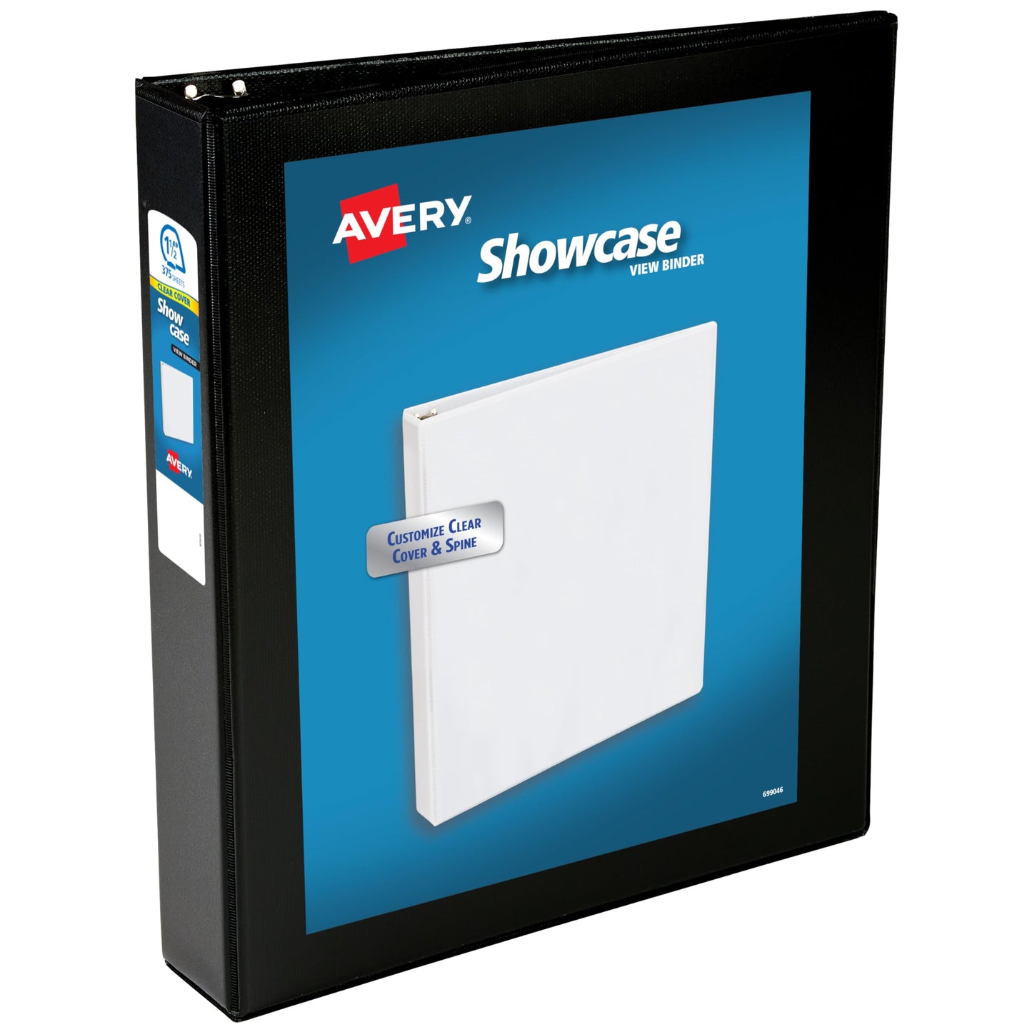 Avery® Showcase Standard View 3 Ring Binder, 1.5" Slant Rings, 375-Sheet Capacity, 2.1 Inch Wide Spine, 1 Black Binder, Ideal for Lightweight