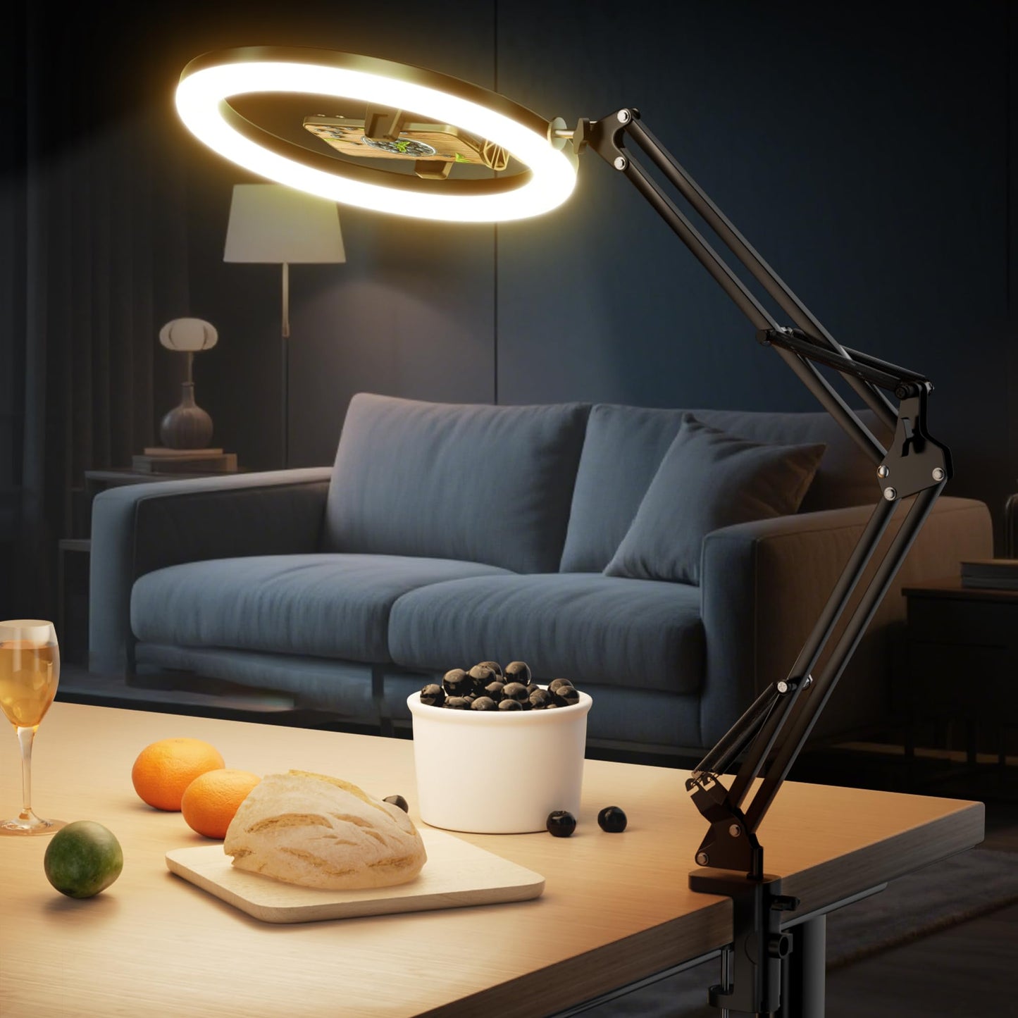 UBeesize 12’’ Ring Light with Overhead Phone Mount, LED Selfie Light with Stand and Phone Holder for iPhone and Laptop, Desk Light for Video
