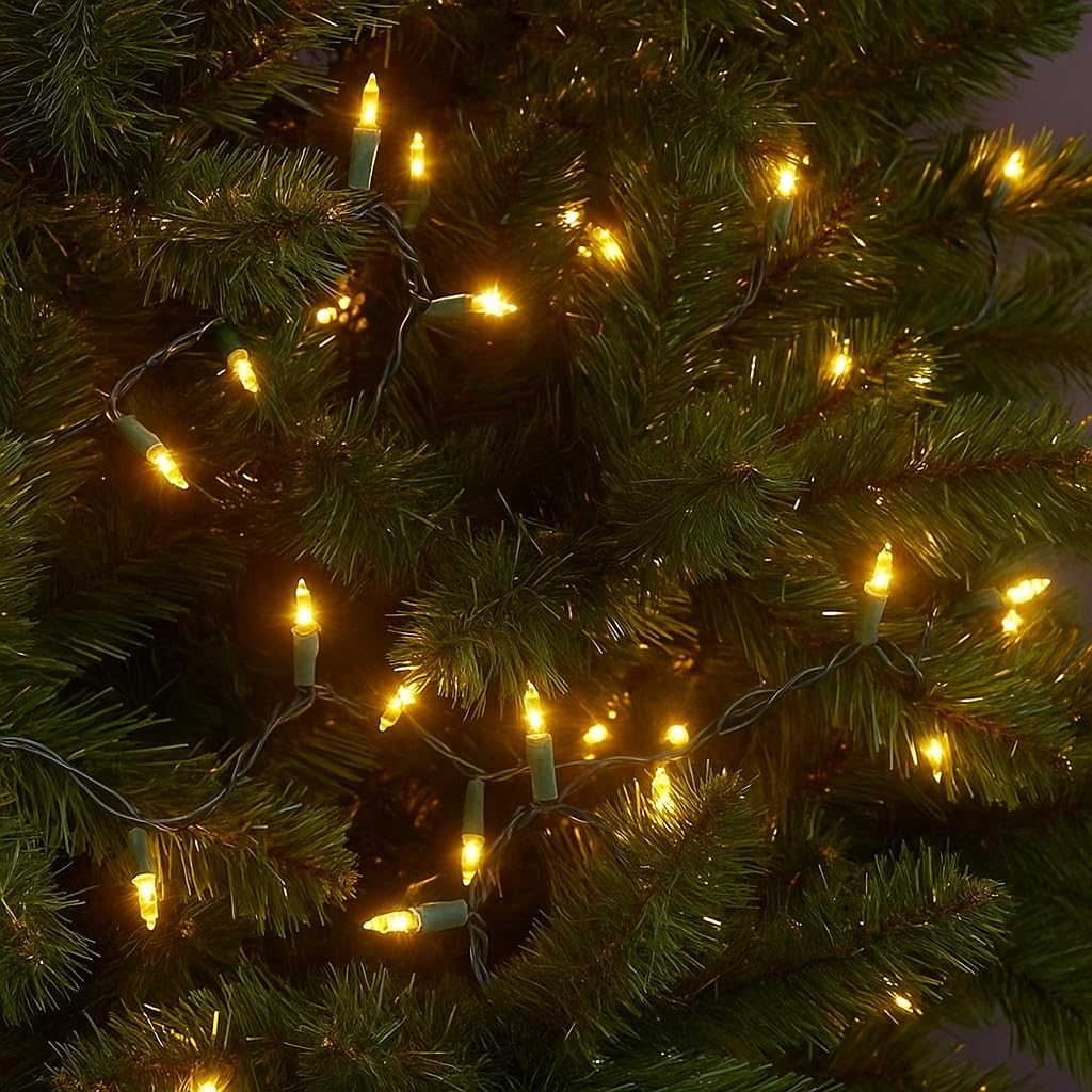 Novelty Lights 11 Feet 50 Bulbs Traditional Incandescent Mini Lights, Yellow on Green Wire with 2.5" Spacing, Commercial Grade and UL Listed