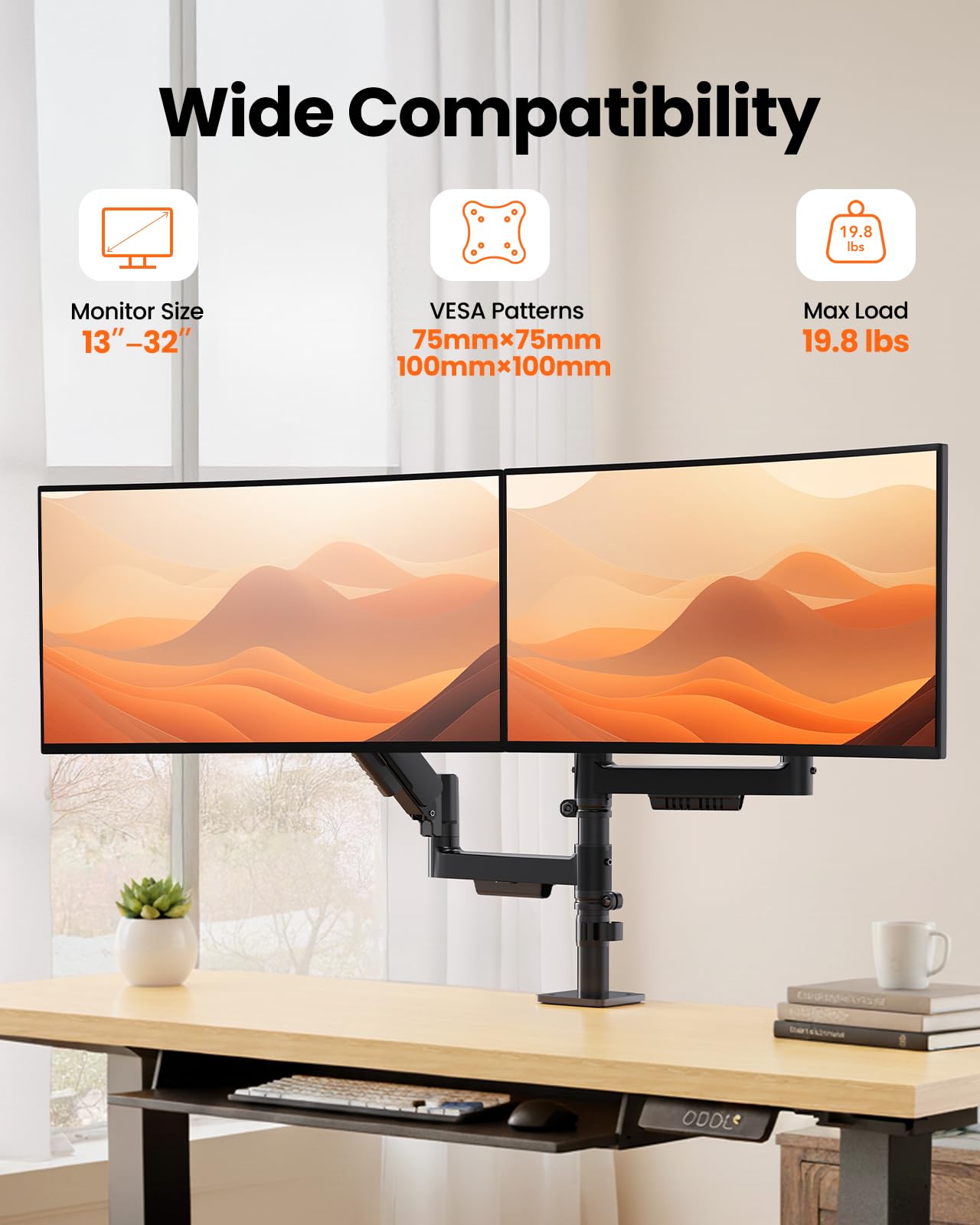 ErGear Vertical Dual Monitor Stand, Stacked Monitor Mount for 13-32? Screens, Up to 19.8 lbs per Arm, Enhanced Stability with Integrated C-Clamp