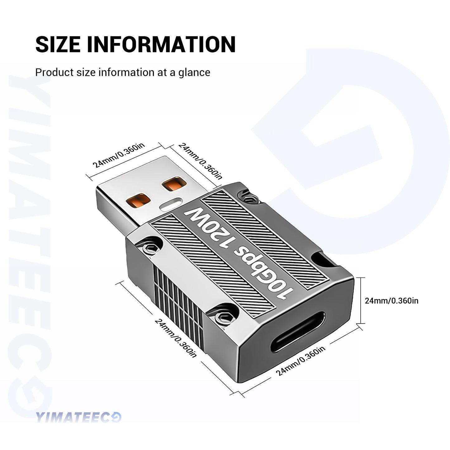 YIMATEECO USB C to USB 3.1 Adapter, Zinc Alloy USB A to Type C Adapter with 10Gbps High-Speed Data Transfer PD 120W Stable Charging for Laptop…