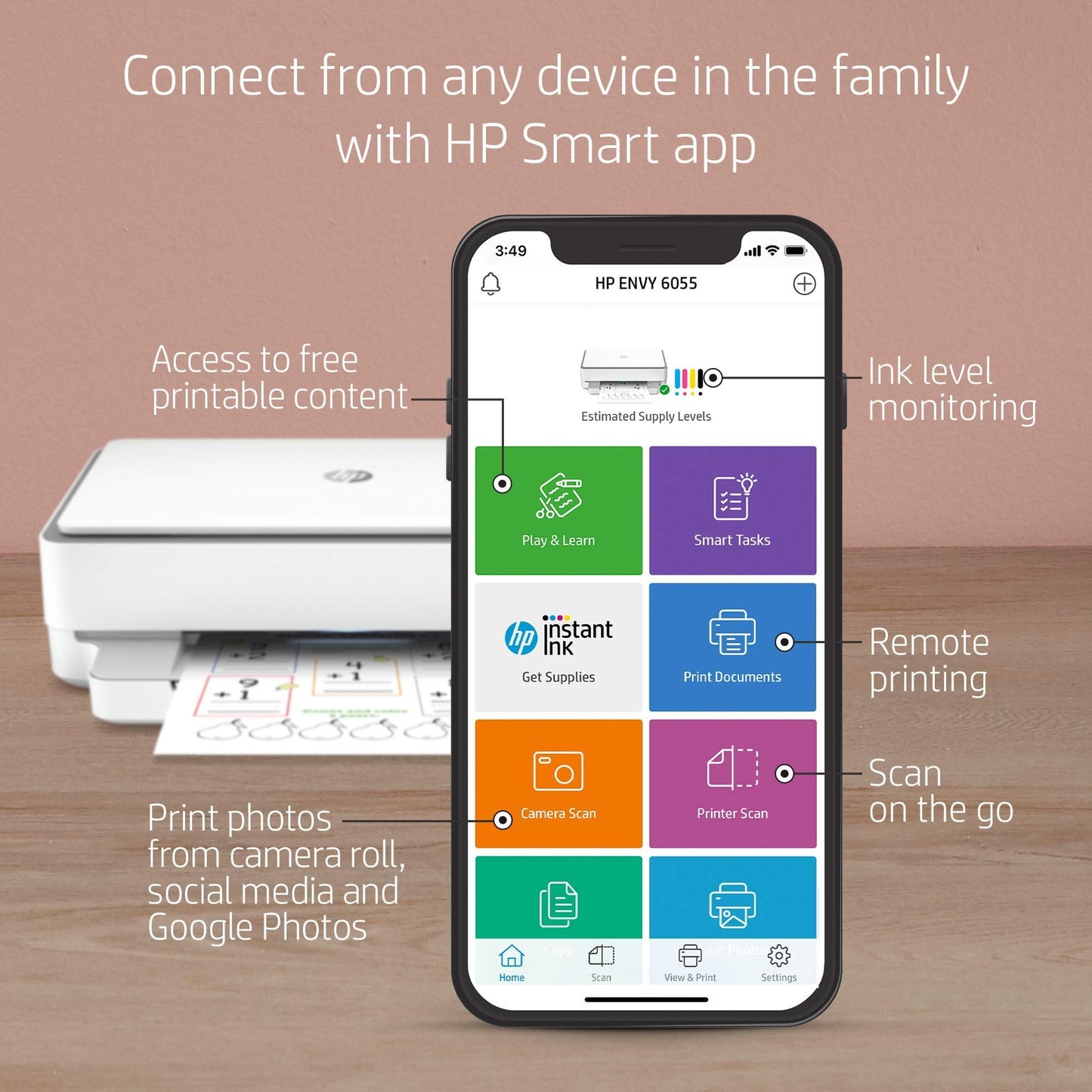 HP Envy 6055 Wireless All-in-One Printer | Mobile Print, Scan & Copy (5SE16A) (Renewed Premium)