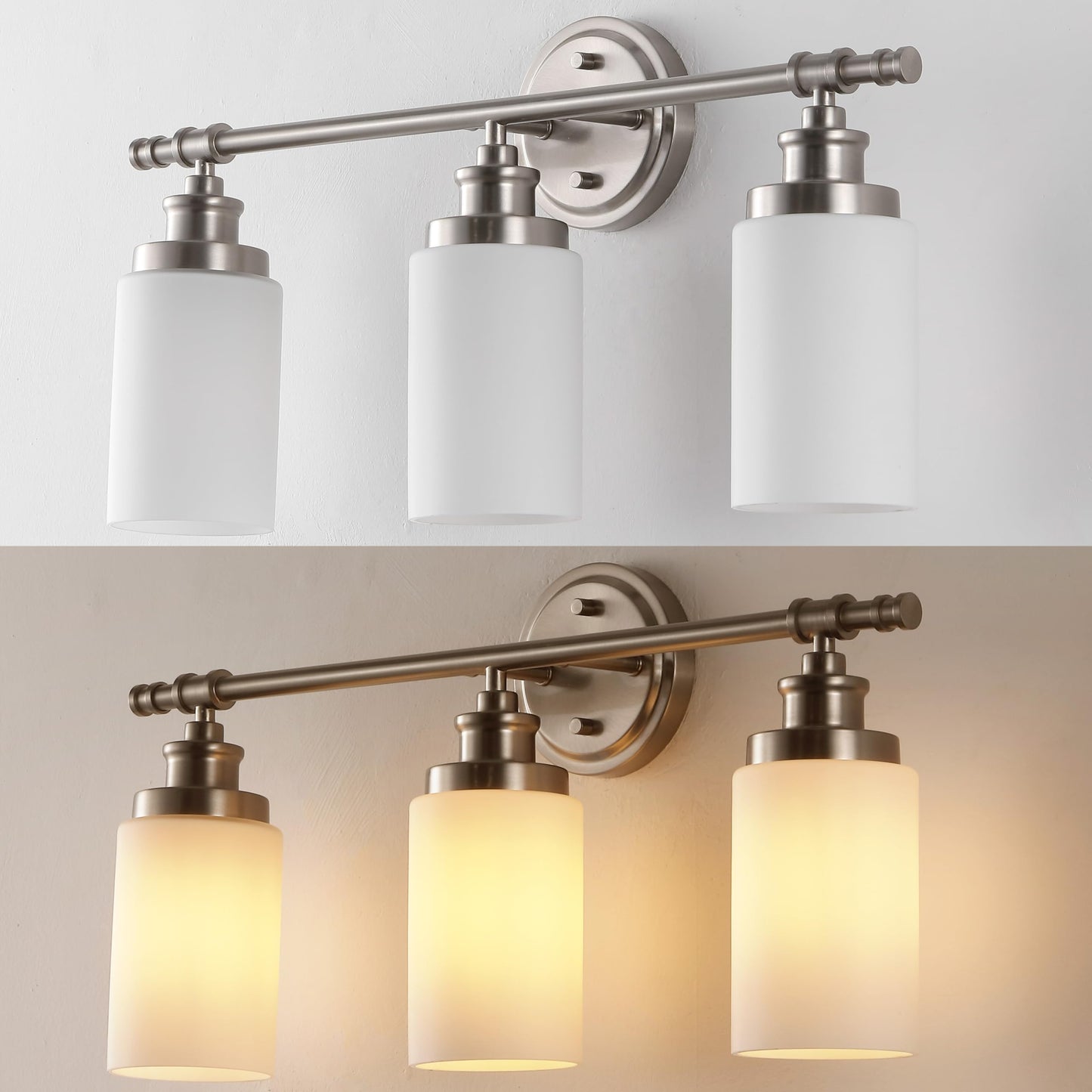 JONATHAN Y JYL1503C Egan 23.25" 3-Light Classic Cottage Vanity Light with Frosted Glass Shades and Bathroom Accessory Set, Brushed Nickel (5-Piece)