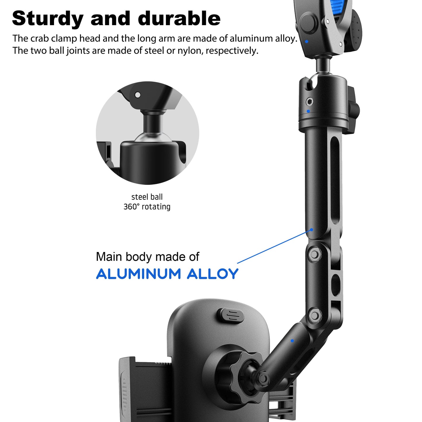 Quyee Phone Holder Car, Rear View Mirror Phone Holder - Aluminum Alloy Mount Multi-Angle Adjustment Rotatable and Retractable Compatible with All 4-7