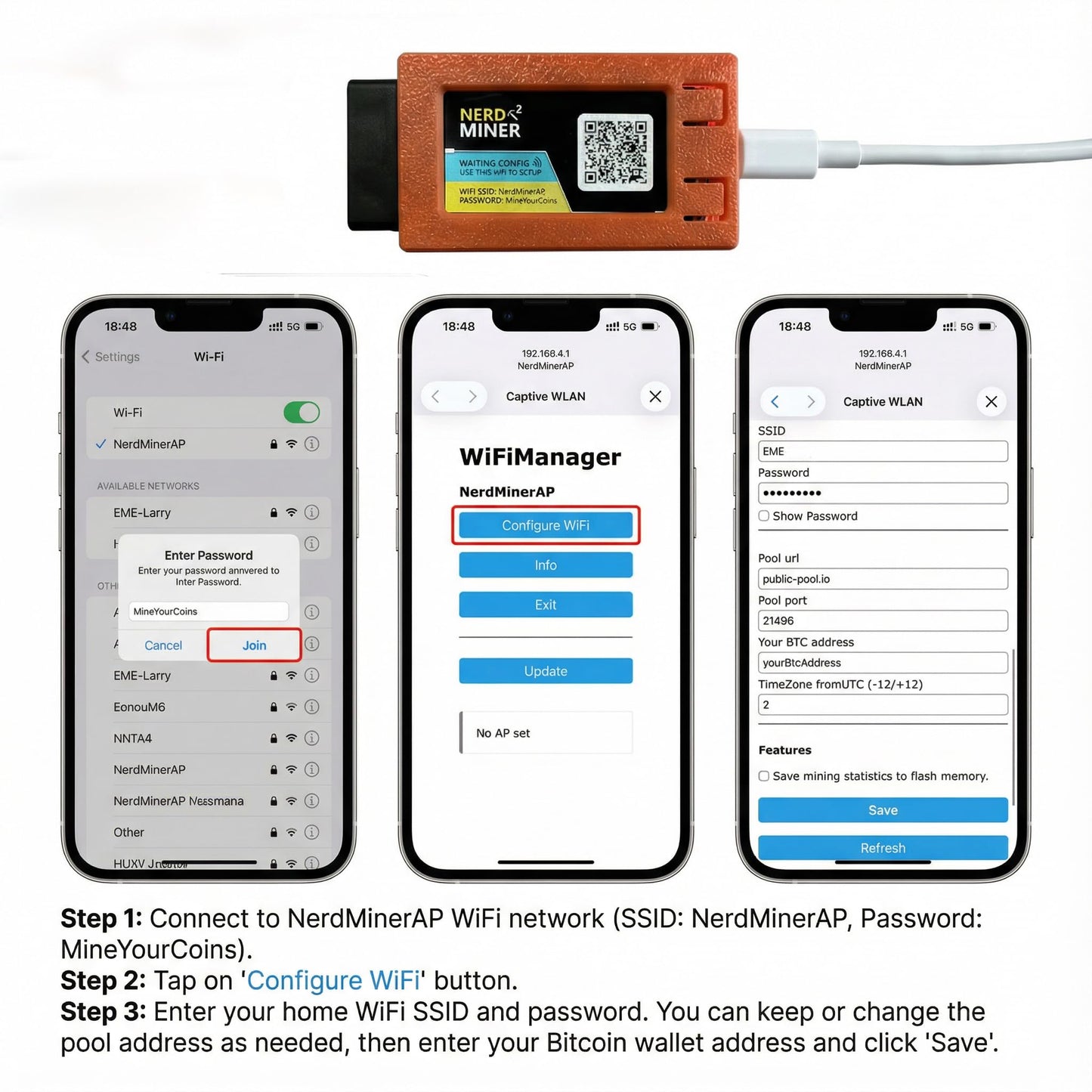 NerdMiner V2 Pro 250K - Bitcoin Lottery Miner for Solo Mining, Crypto Mining Hardware for BTC Block Rewards, Low Power USB Miner Alternative, Plug &