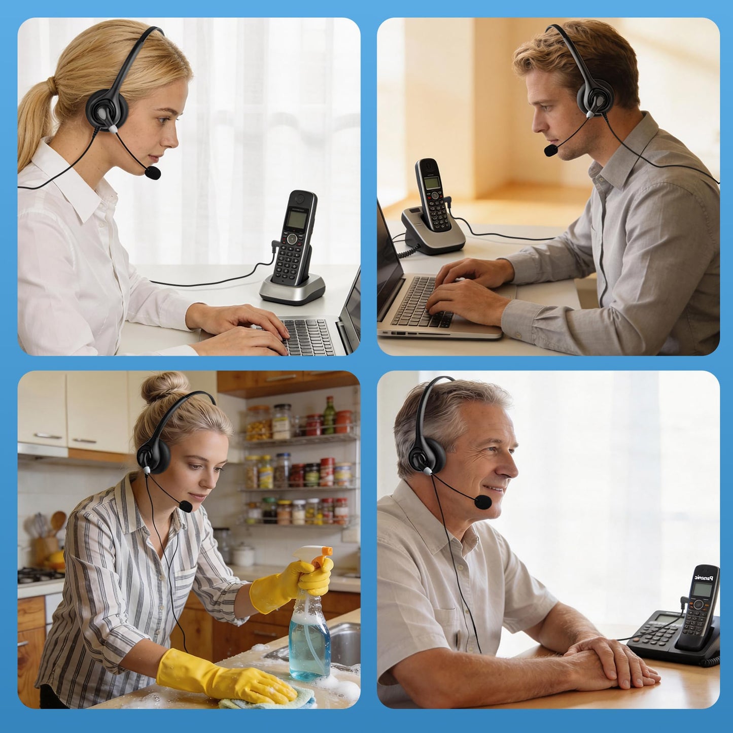Arama Cordless Phone Headset for Landline Phone, 2.5mm Jack Telephone Headset with Noise-Cancelling Mic & Volume Control, Wired Headset Compatible