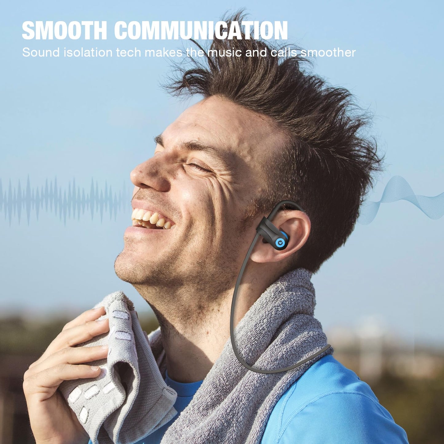 Boean Bluetooth Headphones, Bluetooth 5.3 Wireless Headphones with 16 Hours Playtime, Stereo Bass IPX7 Waterproof Over Ear Earphones AI Music