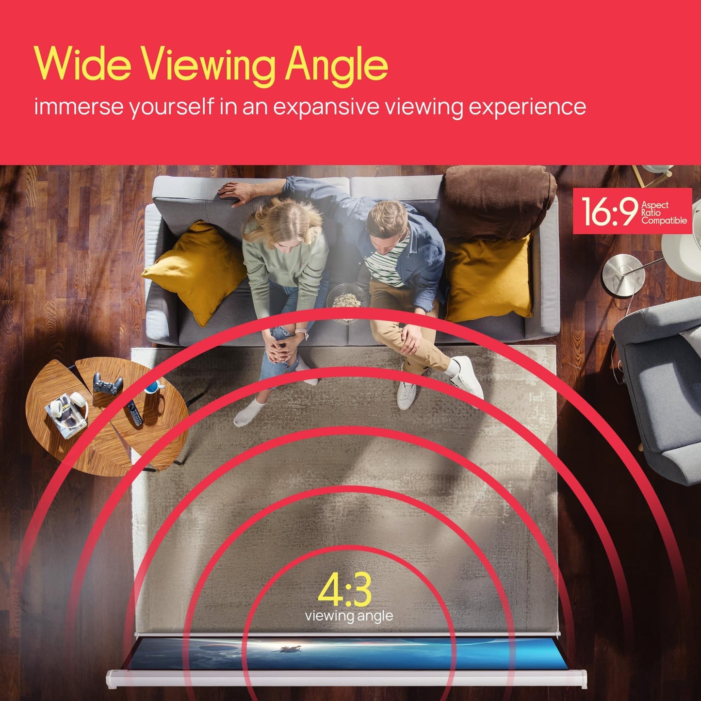 Pyle 84" Portable Motorized Matte White Projector Screen - Automatic Projection Display with Wall/Ceiling Mount, Remote and Case - for Home Movie