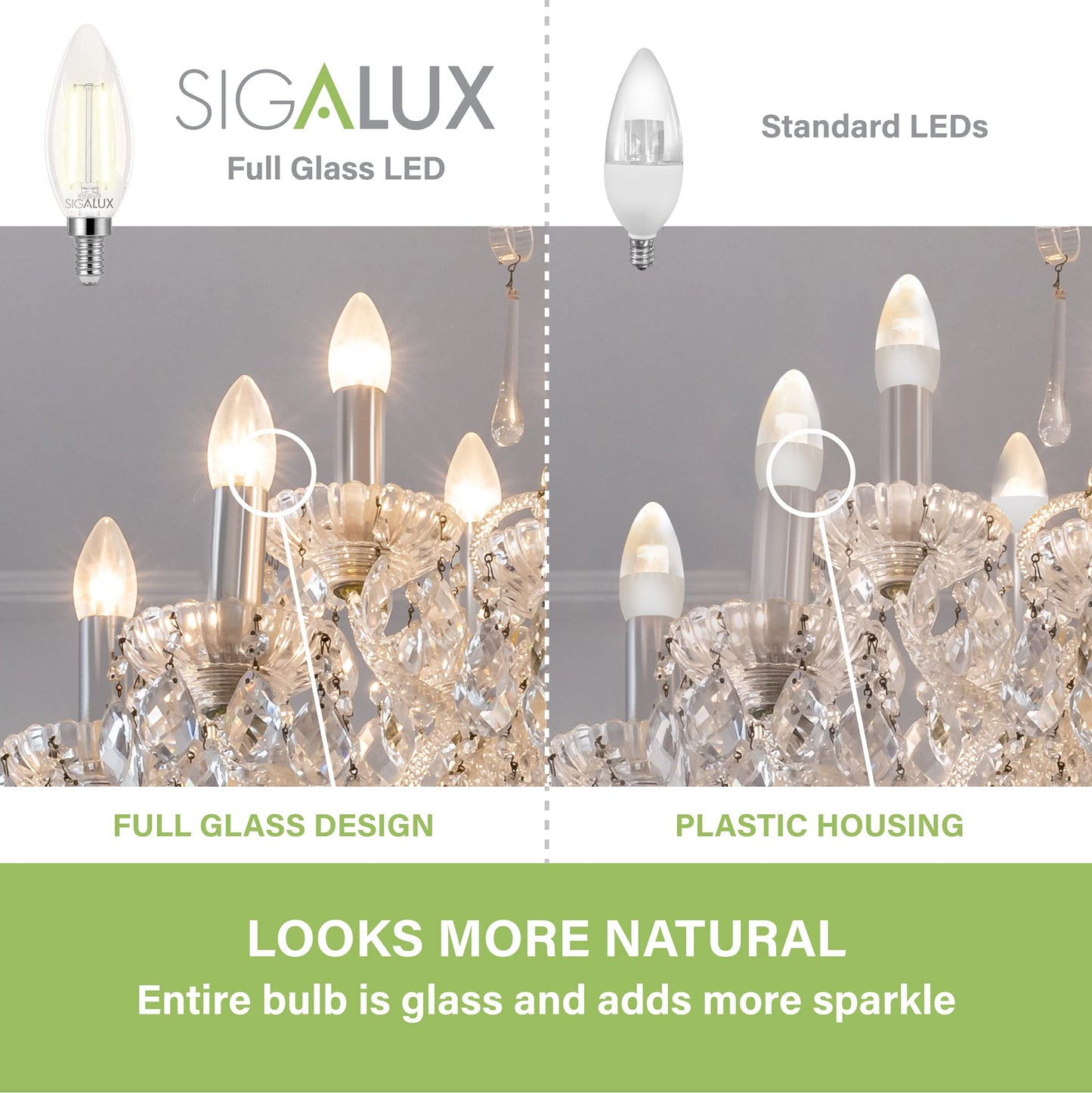 Sigalux E12 LED Bulb Dimmable, 40 Watt Candelabra LED Light Bulbs, Chandelier Light Bulbs, B10 2700K Soft White, Type B Candle Light Bulbs