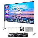 Akia Screens 125 Inch Portable Projector Screen with Stand and Carry Bag, 16:9 Foldable Front & Rear Projection Screen for Indoor & Outdoor Movies