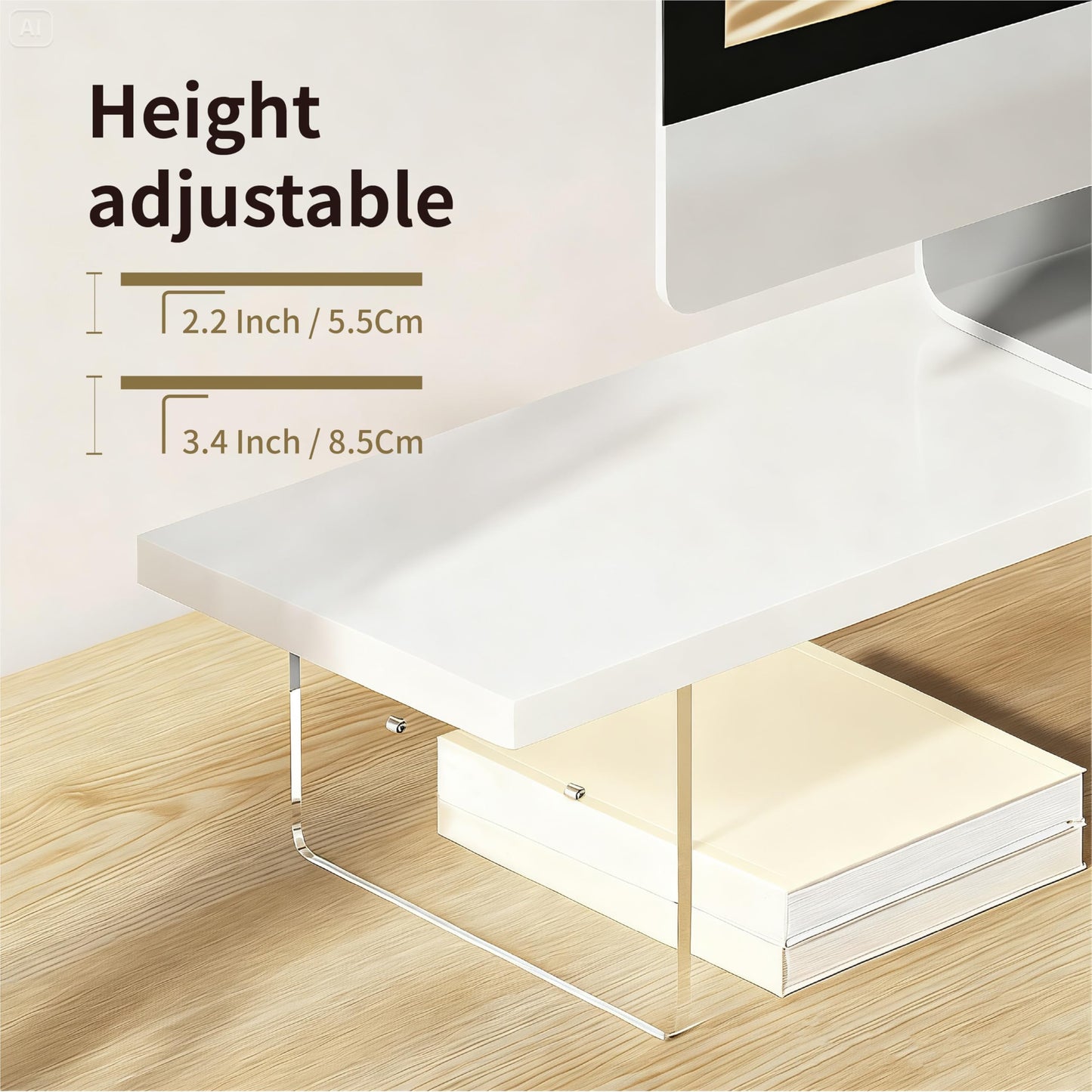 seicasaya Wood Monitor Stand Riser with Acrylic Legs, Computer Screen Stand Desk Organizer, 31.5 x 7.9 x 3.1 inch, Hold up to 66 lbs (White