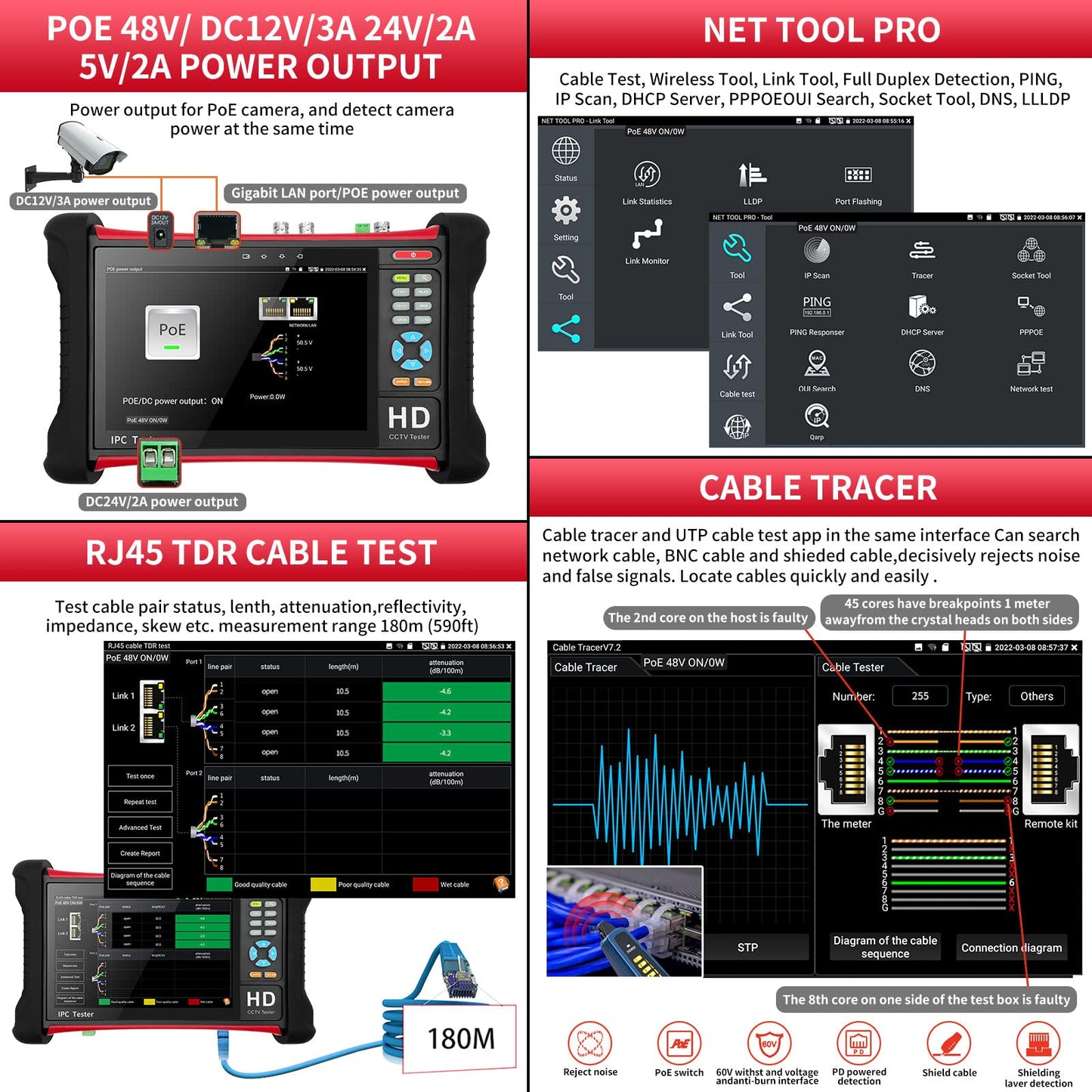 Rsrteng X7-ADHS CCTV Camera Tester 8K 32MP IP Camera Test 7-inch IPS Touch Screen Monitor CCTV Tester with HD TVI/CVI/AHD/SDI/CVBS/Support POE WiFi HD