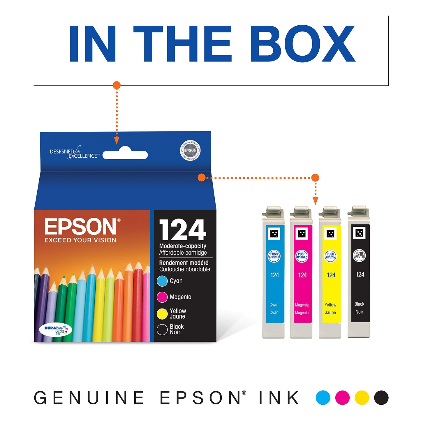 Epson 124 DURABrite Ultra Ink Black & Color Cartridge Combo Pack for Stylus NX-125 127, 130, 230, 330, 420, 430, Workforce WF-320, 323, 325, 435