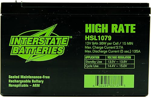 Interstate Batteries 12V 9Ah High Rate Battery (F2 Terminal) SLA AGM VRLA Rechargeable Replacement for APC Smart-UPS, UPS Back Up Systems, Security…