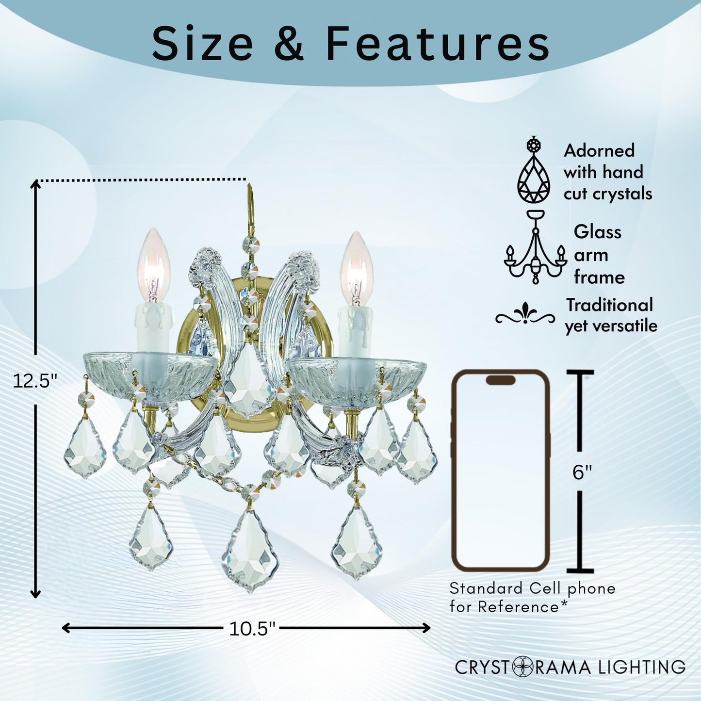 Maria Theresa 2 Light Clear Italian Crystal Gold Sconce