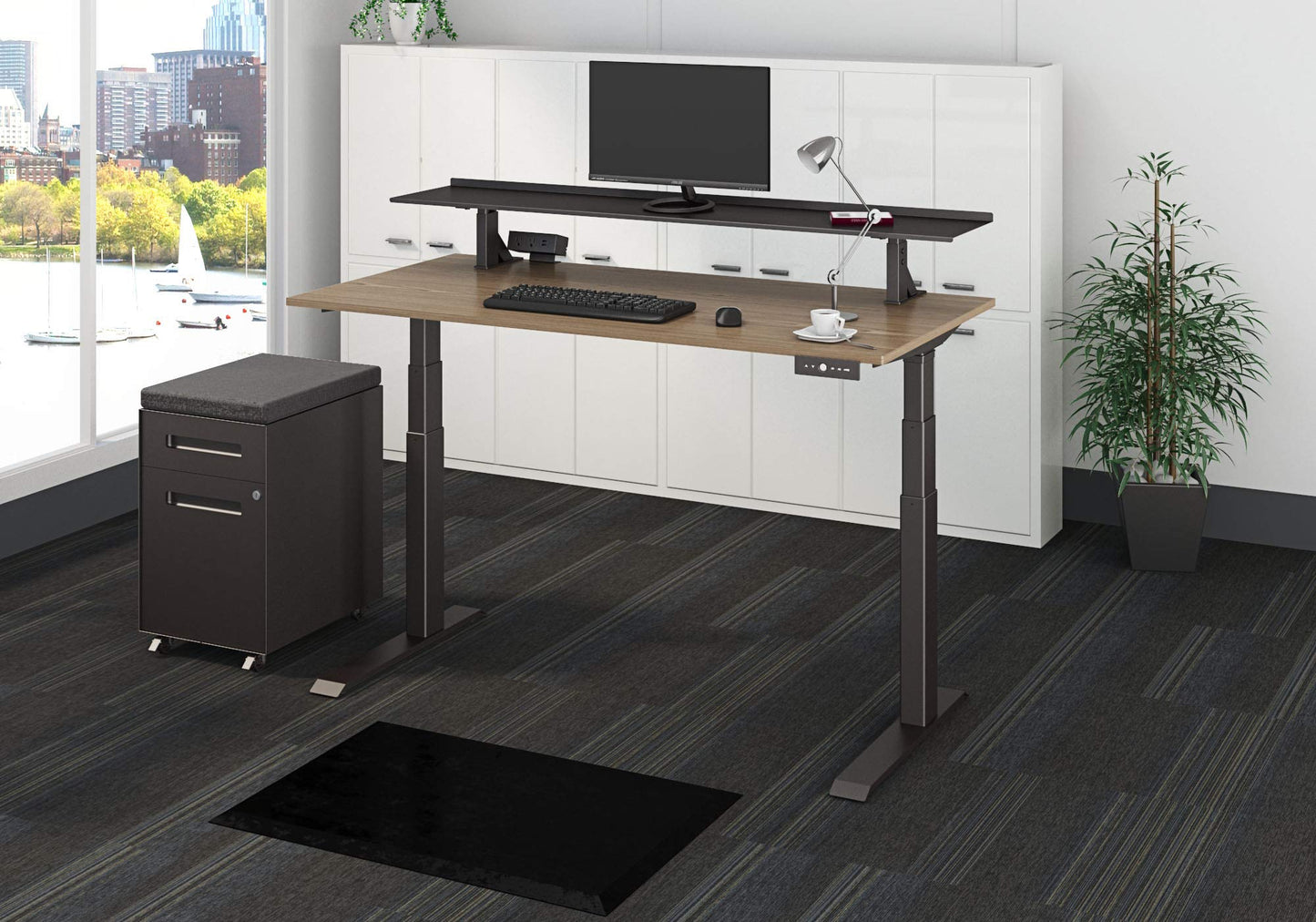 Stand Up Desk Store Clamp-On Adjustable Height Desk Shelf Monitor Stand (48" Wide)