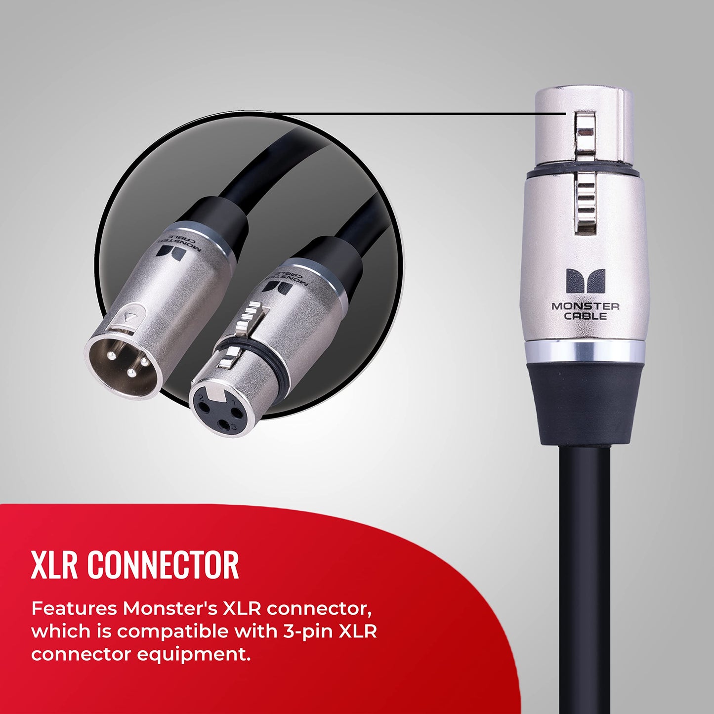 Monster Prolink Performer 600 Microphone Cable - Engineered with Custom XLR Connectors, Microfiber Dielectric, Duraflex Jacket, and Carbon Polymer