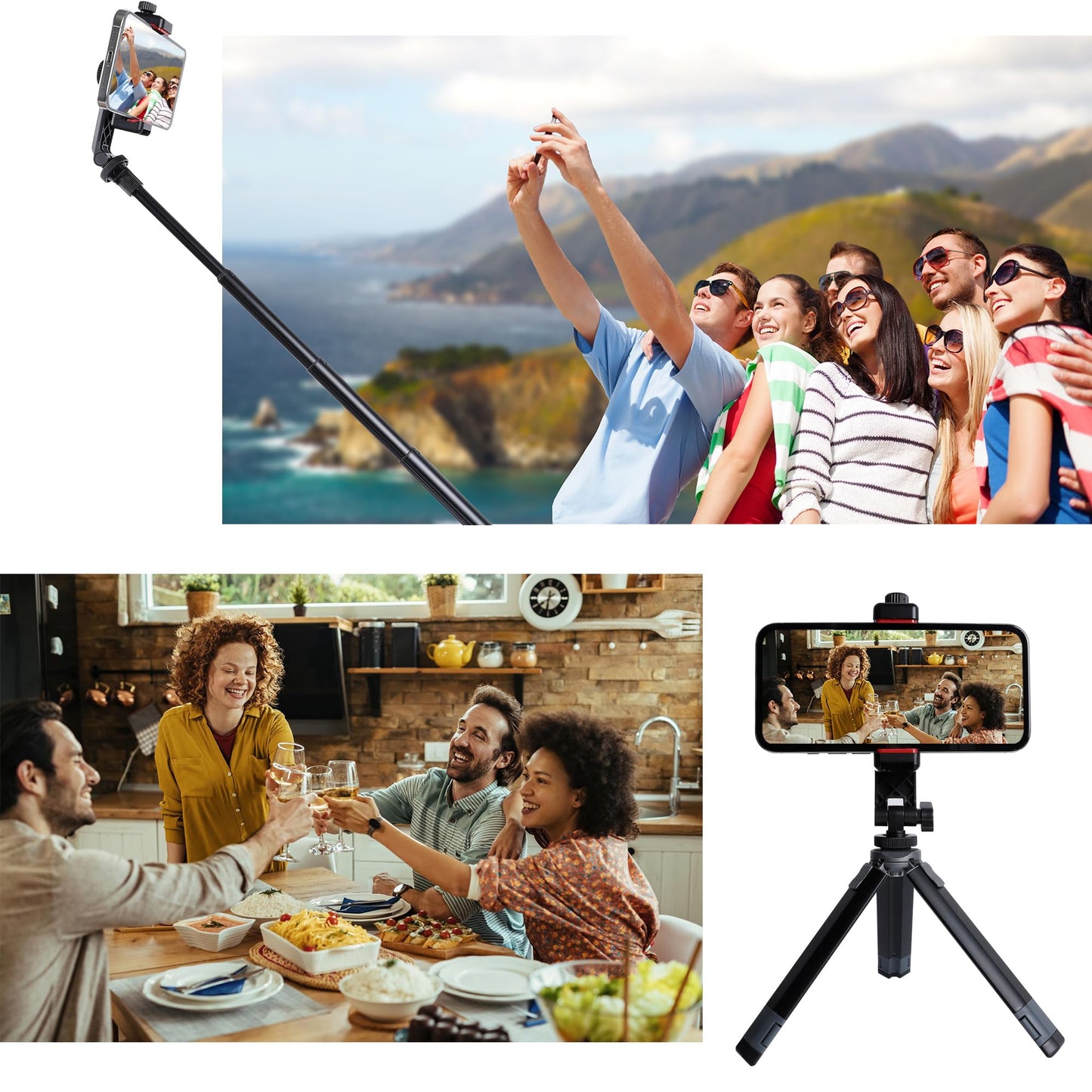 Leenconghui Phone Tripod Mount Adapter, with Cold Shoe&1/4" Hole for Tripod/Selfie Stick/Camera Stand, 360° Rotates Adjustable Phone Clip Clamp Holder