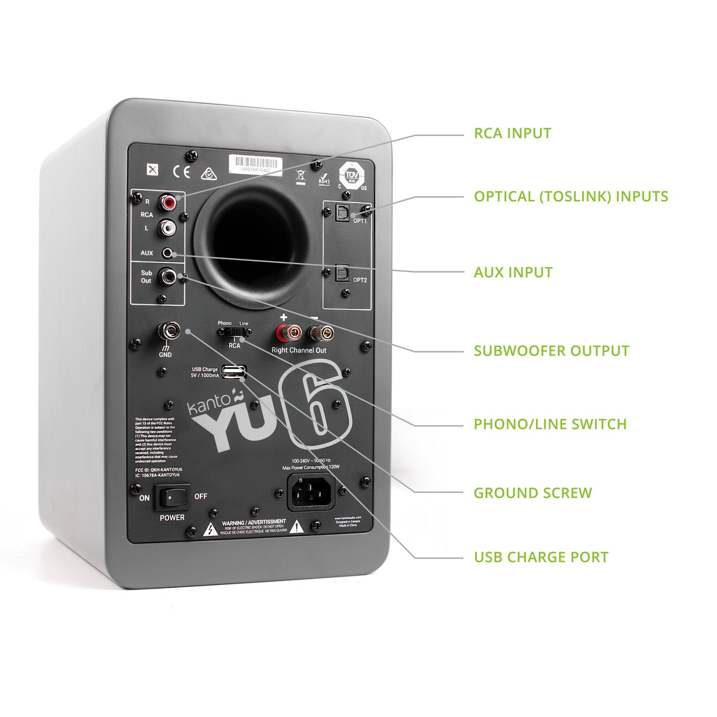 Kanto YU6MG Powered Bookshelf Speakers with Bluetooth and Phono Preamp | Pair | Matte Grey
