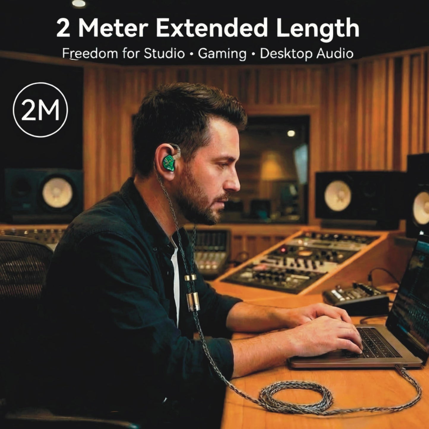 Tipsy Melody 3 IEM Upgrade Cable, 6.5ft (2m) Long, Enhanced Mids & Bass, 24-Core Silver-Plated, Deep Green (0.78mm-2 Pin)