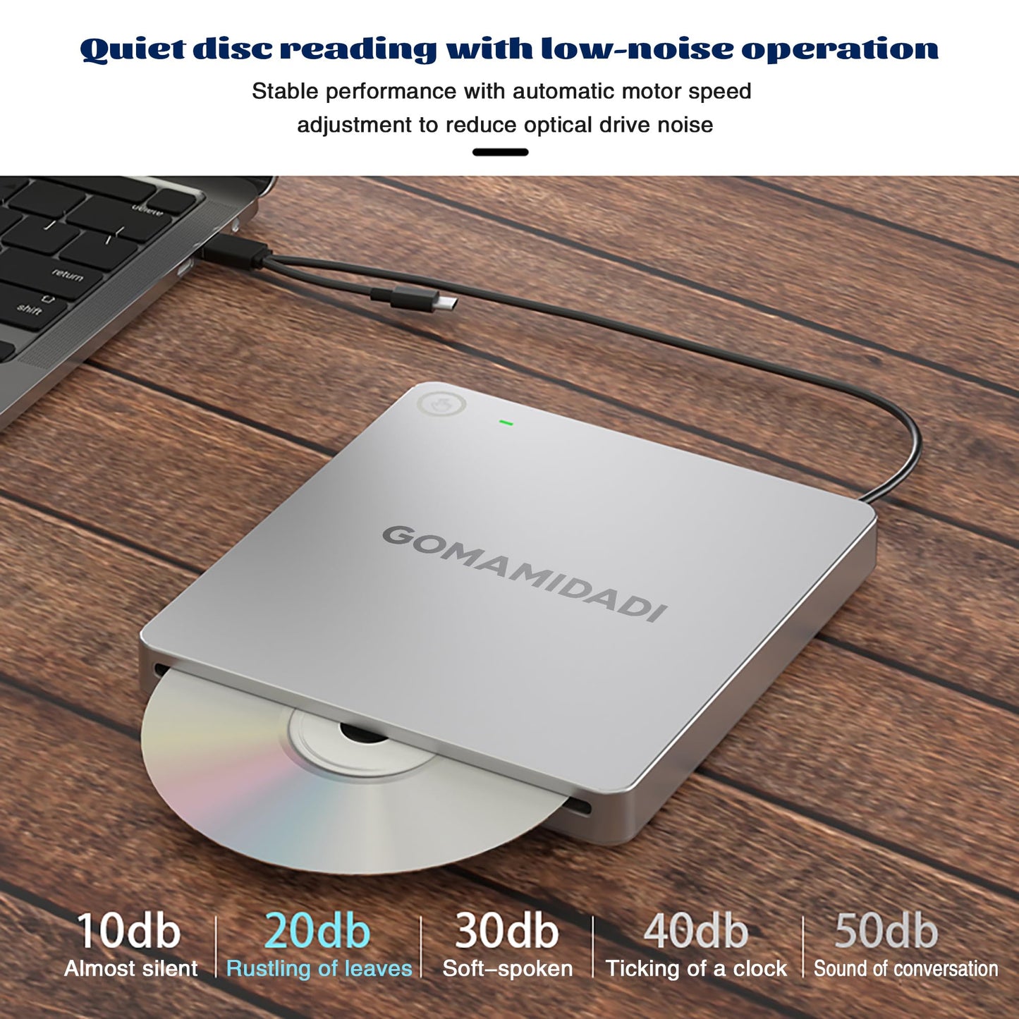GOMAMIDADI External DVD CD Drive, USB 3.0 & Type-C Portable Burner & Reader for Laptop, PC, Mac, Windows 11/10/8/7, Plug & Play, Lightweight Design