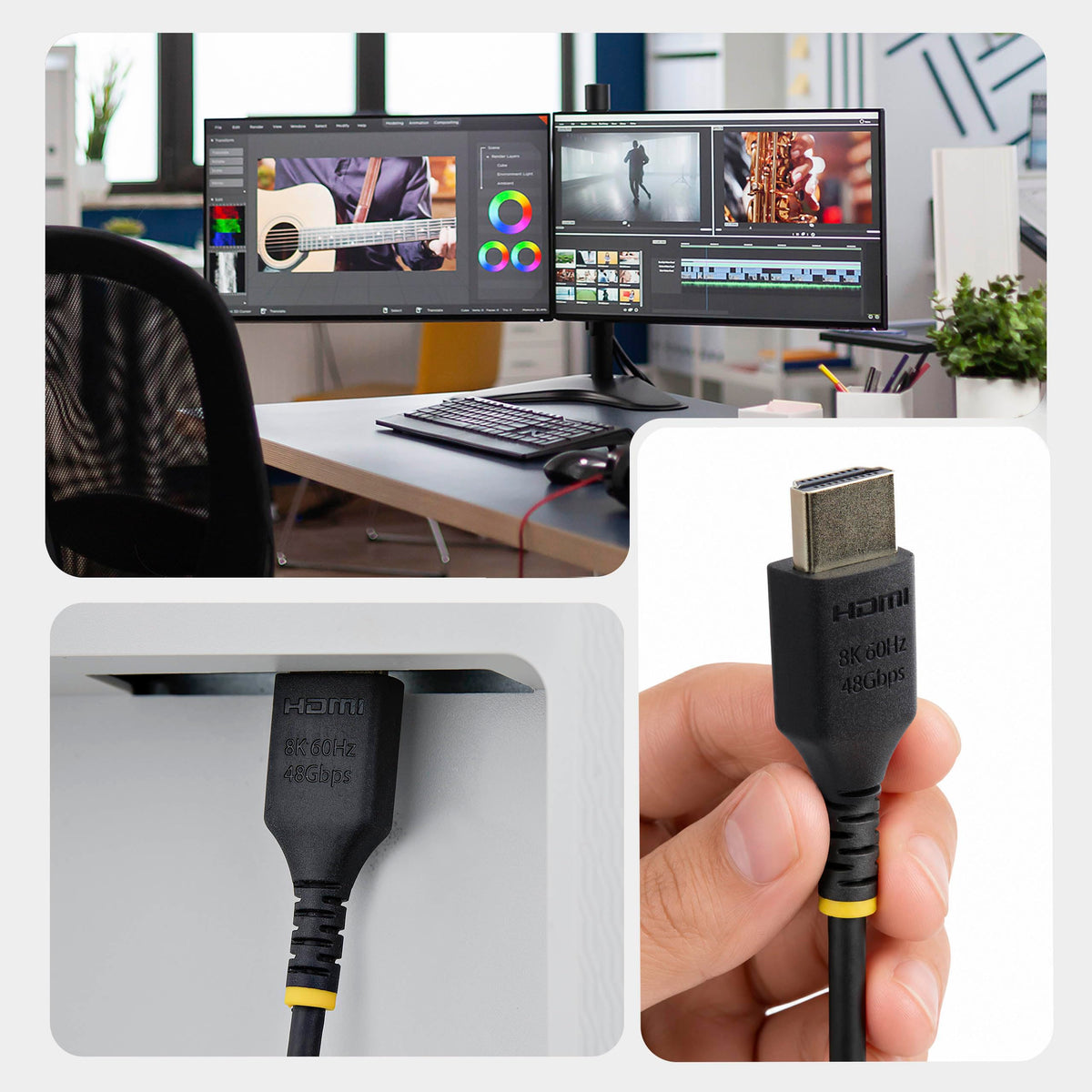 StarTech 1.6ft Slim Ultra High Speed HDMI Cable, 8K 60Hz, HDR10+, 48Gbps