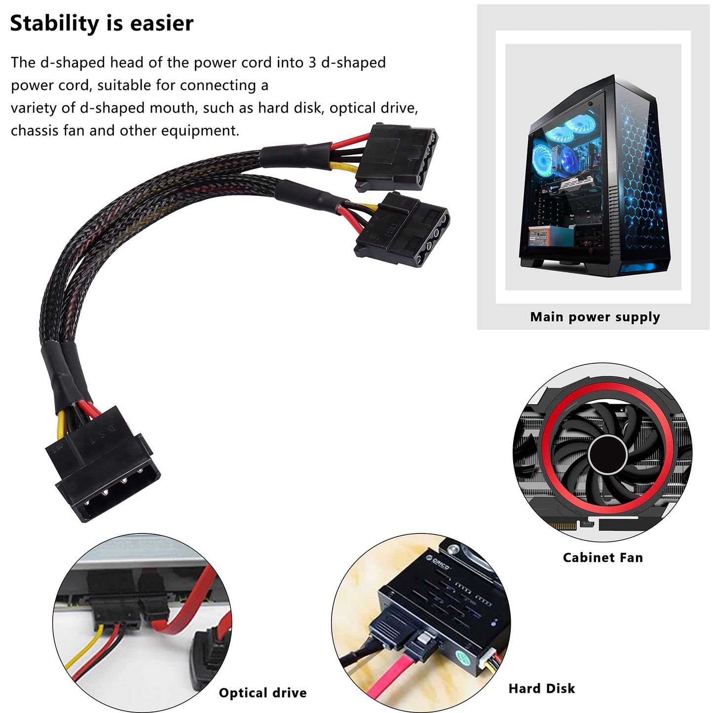 XMSJSIY 4 Pin IDE Y Splitter Adapter Connecter Cable 4 Pin IDE Male to Dual Female Power Supply Extension Cable-23cm/9inch 2 pcs