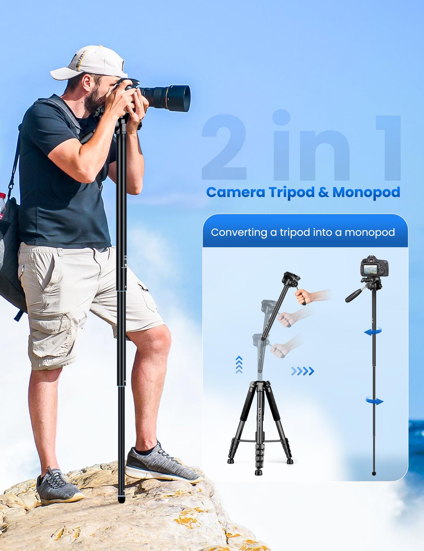 Tripod for Camera, 72" Tall Camera Tripod Monopod with Remote, Professional Heavy Duty Compact Camera Stand for Phone,DSLR, Spotting Scope, Telescope