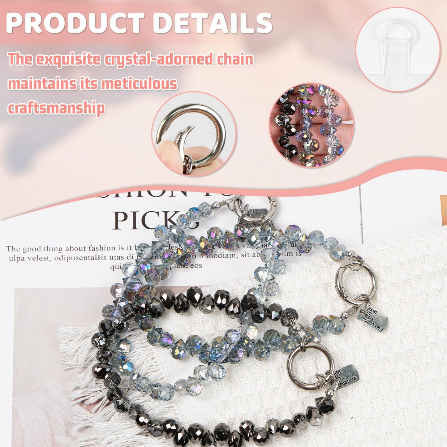 NEETUE 3PCS Crystal Beaded Wrist Strap Cell Phone Charm with 3Pcs Tether Tab Phone Bracelet Wrist Strap Lanyard for Women