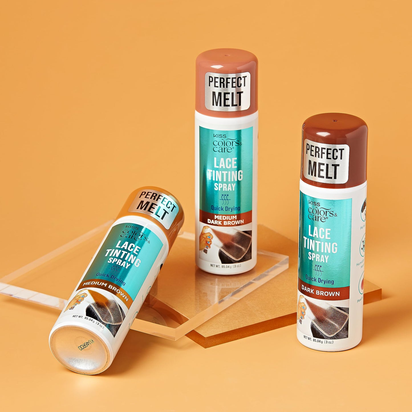 KISS Colors & Care Quick-Dry Lace Tinting Spray – Dark Brown 3 oz, Smudge-Free, Sweat-Resistant, Buildable Coverage for Natural Look