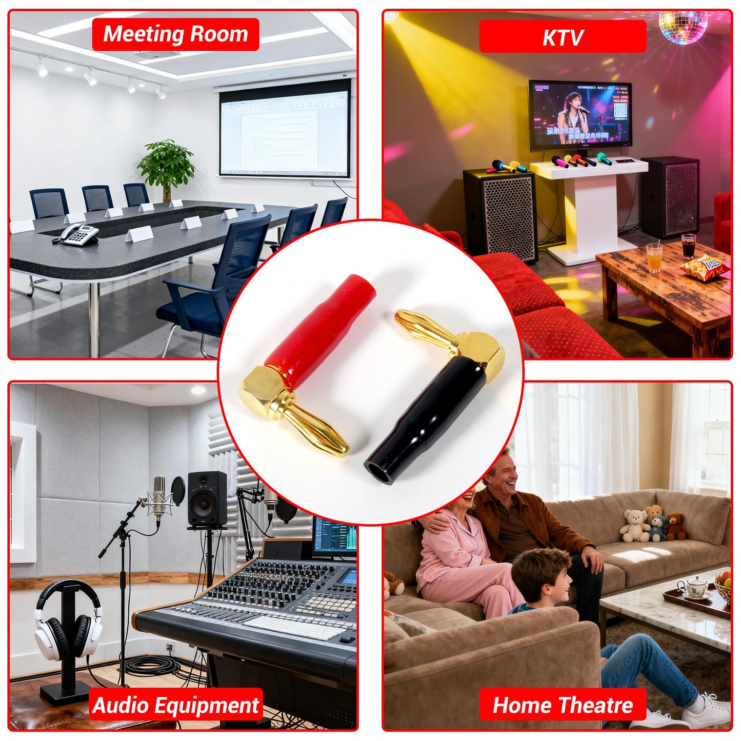 10Pcs 4mm Banana Plugs 90 Degree Right Angle Speaker Connectors 24K Gold Plated Durable Audio Cable Terminals Speaker Connectors for Home Theater