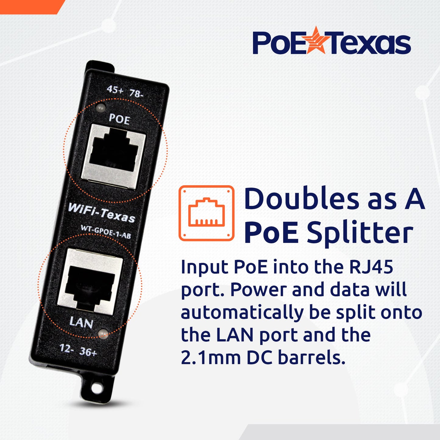 Poe Texas PoE Injector - Single Port 4 Pair PoE+ Injector/Splitter - Power Over Ethernet Passive PoE Adapter for 802.3af / PoE+ / PoE++ 10/100/1000