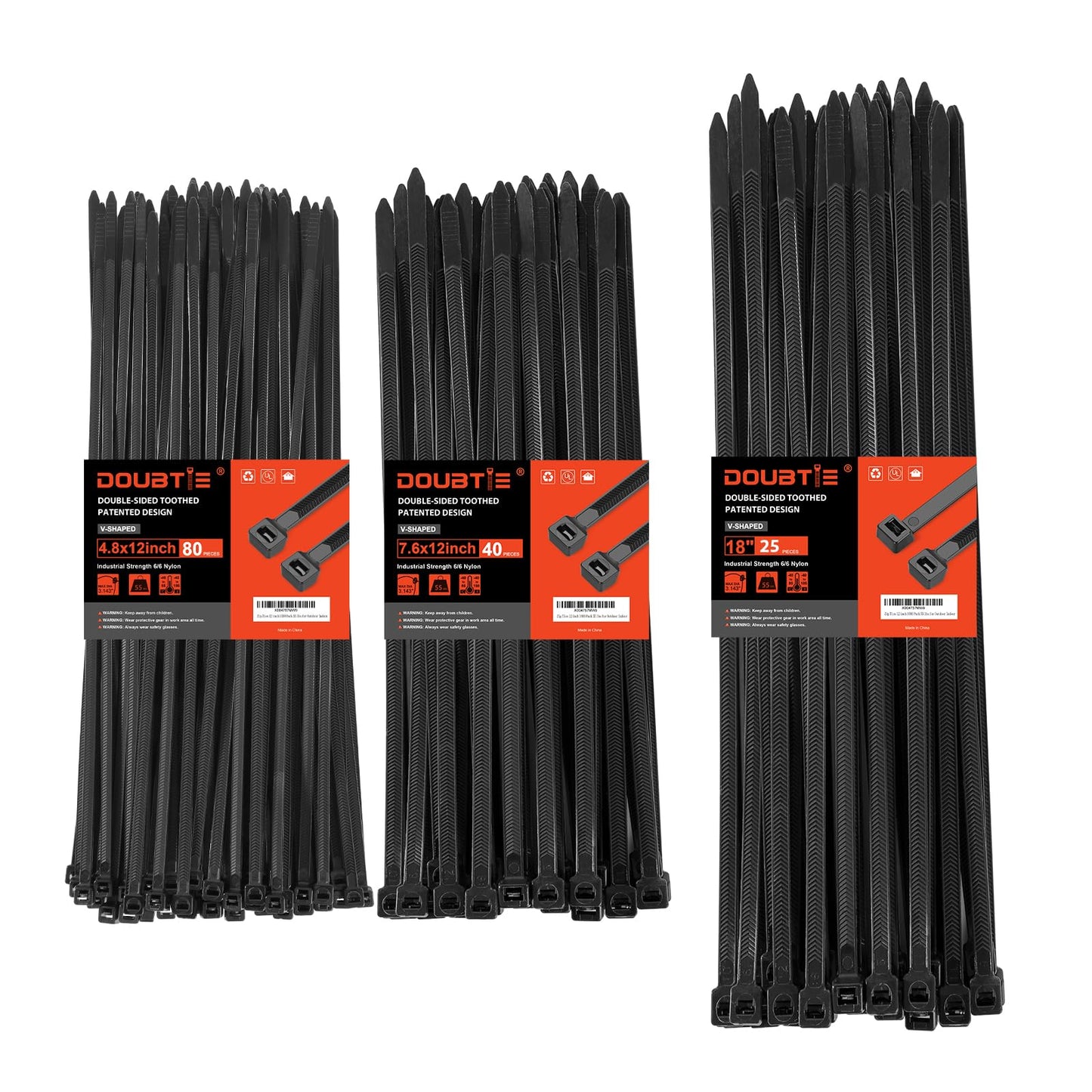 Zip Ties Heavy Duty ?12+12+18 Inch V-Shaped Toothed Double Sided Assorted Size With 200 LBS Tensile Strength Cable Wire Ties Adjustable More Durable