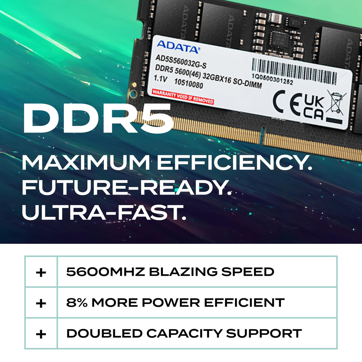 ADATA DDR5 5600 SO-DIMM Memory Module - 32GB High Bandwidth Laptop Memory Module (RAM) - High-Speed 5600MHz - Automatic Error Correction - Compatible