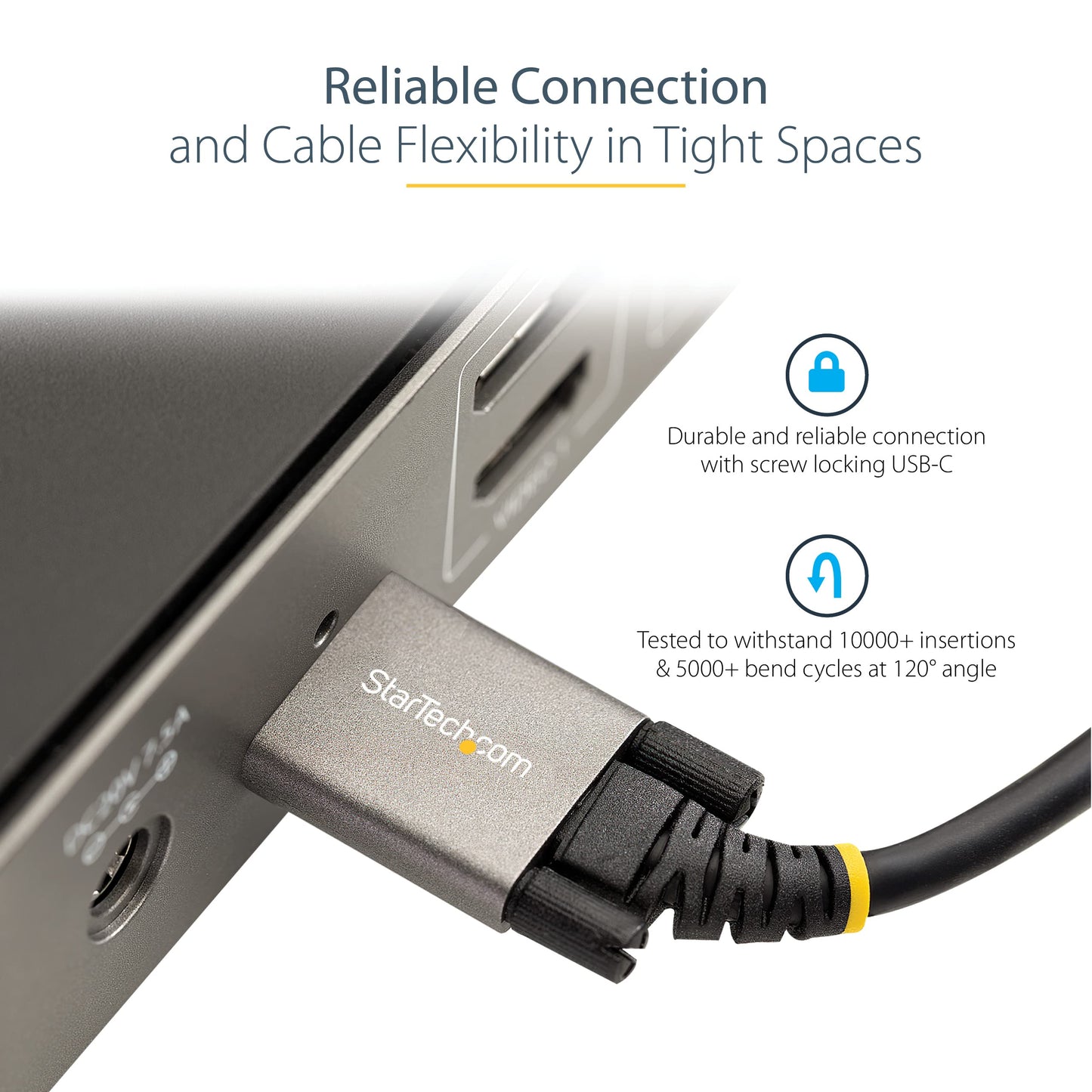 StarTech.com 20" (50cm) Side Screw Locking USB C Cable 10Gbps - USB 3.2 Gen 2 Type-C Cable - 100W (5A) Power Delivery Charging, DP Alt Mode - Dual