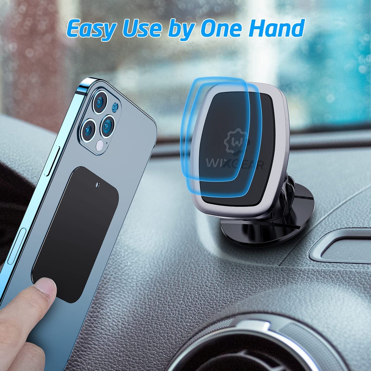 WixGear Universal Stick On Swivel Mount (2 Pack) Dashboard Magnetic Phone Holder for Car, Phone Mount for Car for Cell Phones and Mini Tablets