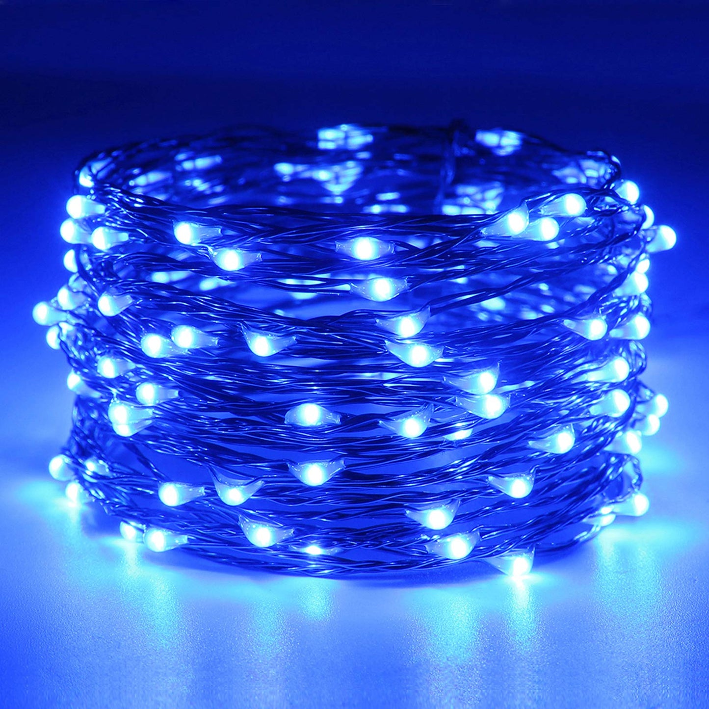 RUICHEN Dimmable Copper Wire 33 Ft 100 LED Fairy String Lights Plug in with Remote, Blue