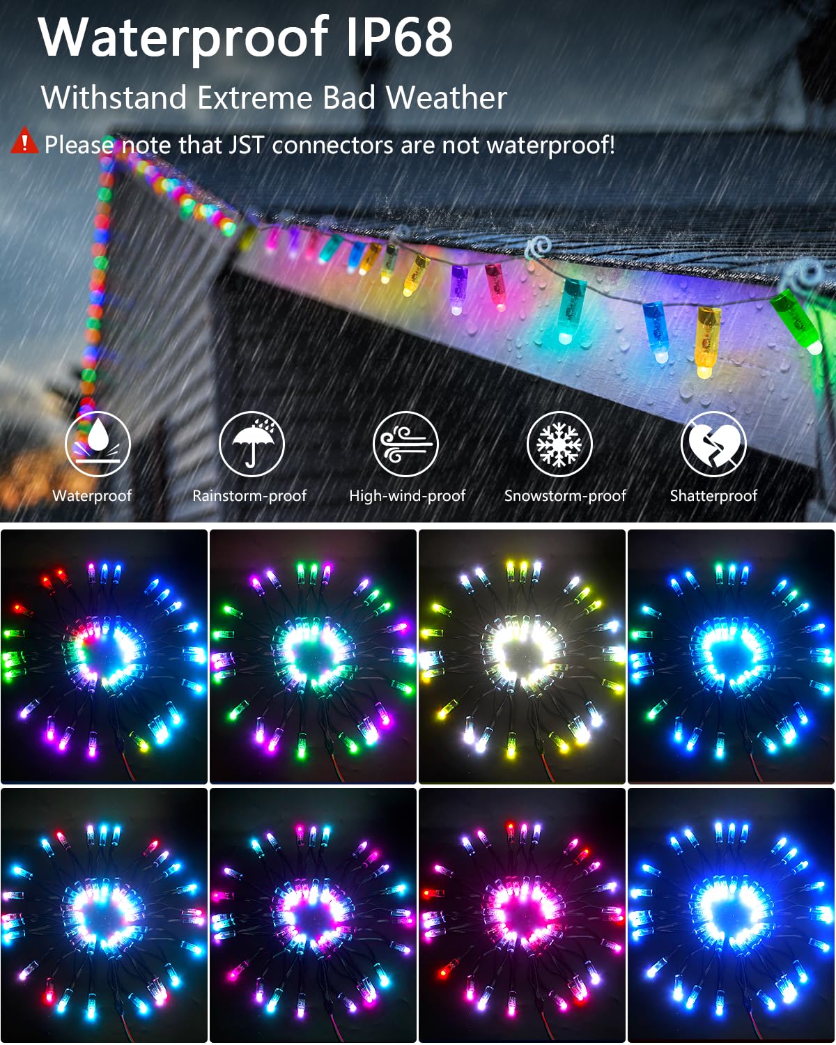 ALITOVE 50pcs DC 12V WS2811 LED Pixel 12mm Round Diffused RGB Addressable Dream Color Round LED Bullet Pixels Module IP68 Waterproof for Billboard