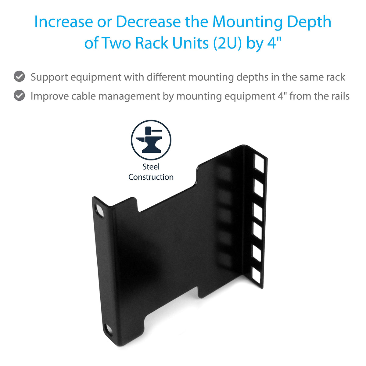 StarTech 2U Server Rack Depth Extender Kit, 4in, 130lb, TAA (RDA2U)