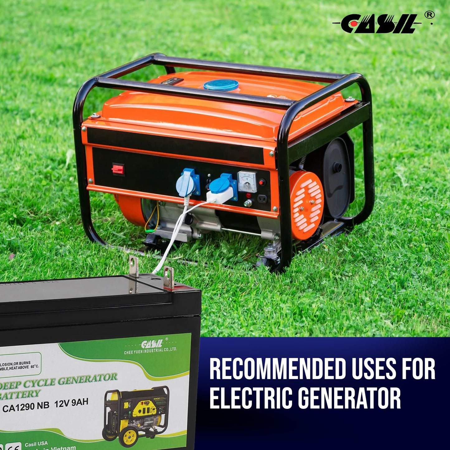 Casil 12V 9Ah Generator Battery - SLA AGM Replacement for Generac GP7500E, XP8000E, XG8000E, 0G9449, HSL1069, 6-FM-9A, HW-9-12