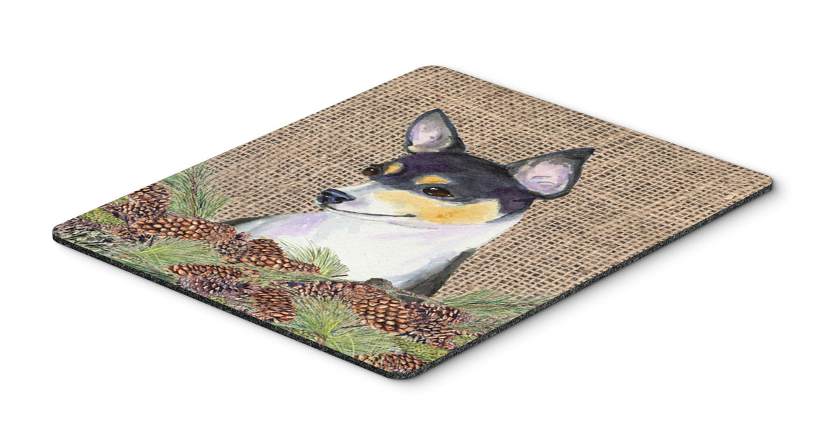Caroline's Treasures SS4064MP Fox Terrier on Faux Burlap with Pine Cones Mouse Pad, Hot Pad or Trivet for Home Office Gaming Working Computers Laptop