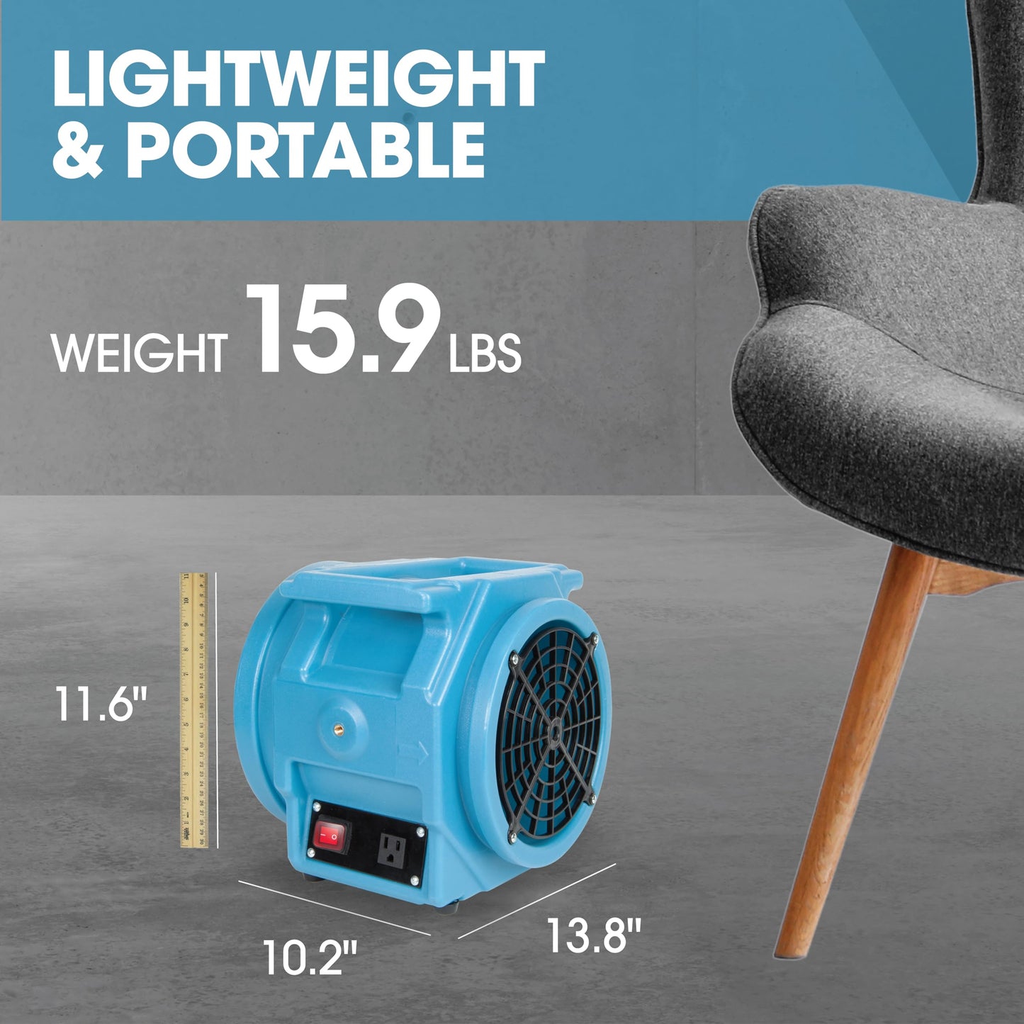 PURAERO PA-250-HS-AF Compact Air Mover Axial Blower Floor Fan - 1/4 HP, 1050 CFM, Carpet Dryer, High Velocity 360° Rotation - Efficient Drying